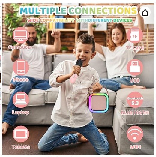 Kids Mini Karaoke Voice Changer Portable Bluetooth Speaker plus 2 Wireless Microphones The Noodley