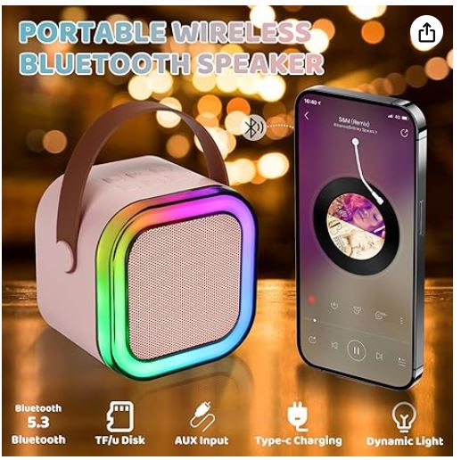 Kids Mini Karaoke Voice Changer Portable Bluetooth Speaker plus 2 Wireless Microphones The Noodley