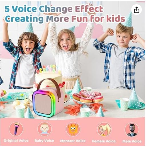 Kids Mini Karaoke Voice Changer Portable Bluetooth Speaker plus 2 Wireless Microphones The Noodley