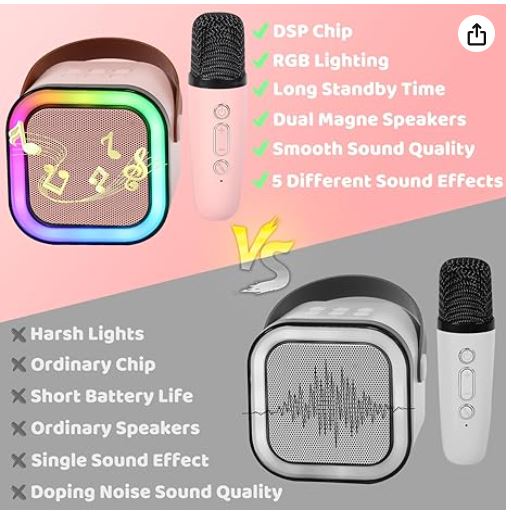 Kids Mini Karaoke Voice Changer Portable Bluetooth Speaker plus 2 Wireless Microphones The Noodley