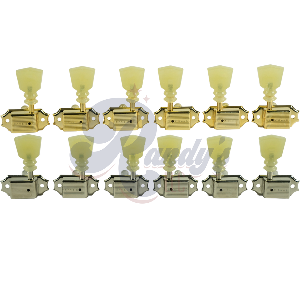 Kluson Tuners (Deluxe Series) w/ Double RIng Keystone "Tulip" Buttons (L3+R3) Single-Line - Fits Gibson® Randy's LLC
