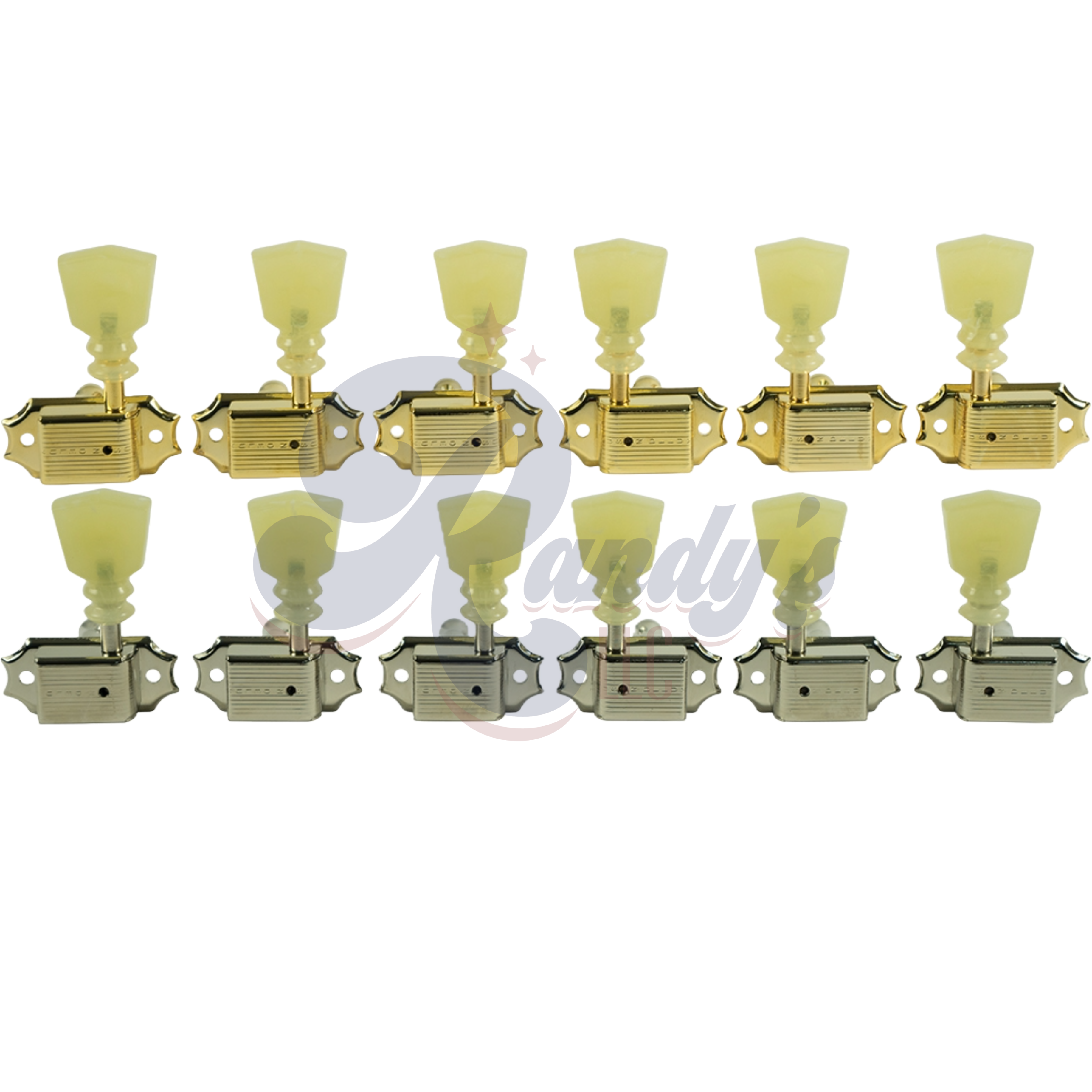 Kluson Tuners (Deluxe Series) w/ Double RIng Keystone "Tulip" Buttons (L3+R3) Single-Line - Fits Gibson® Randy's LLC