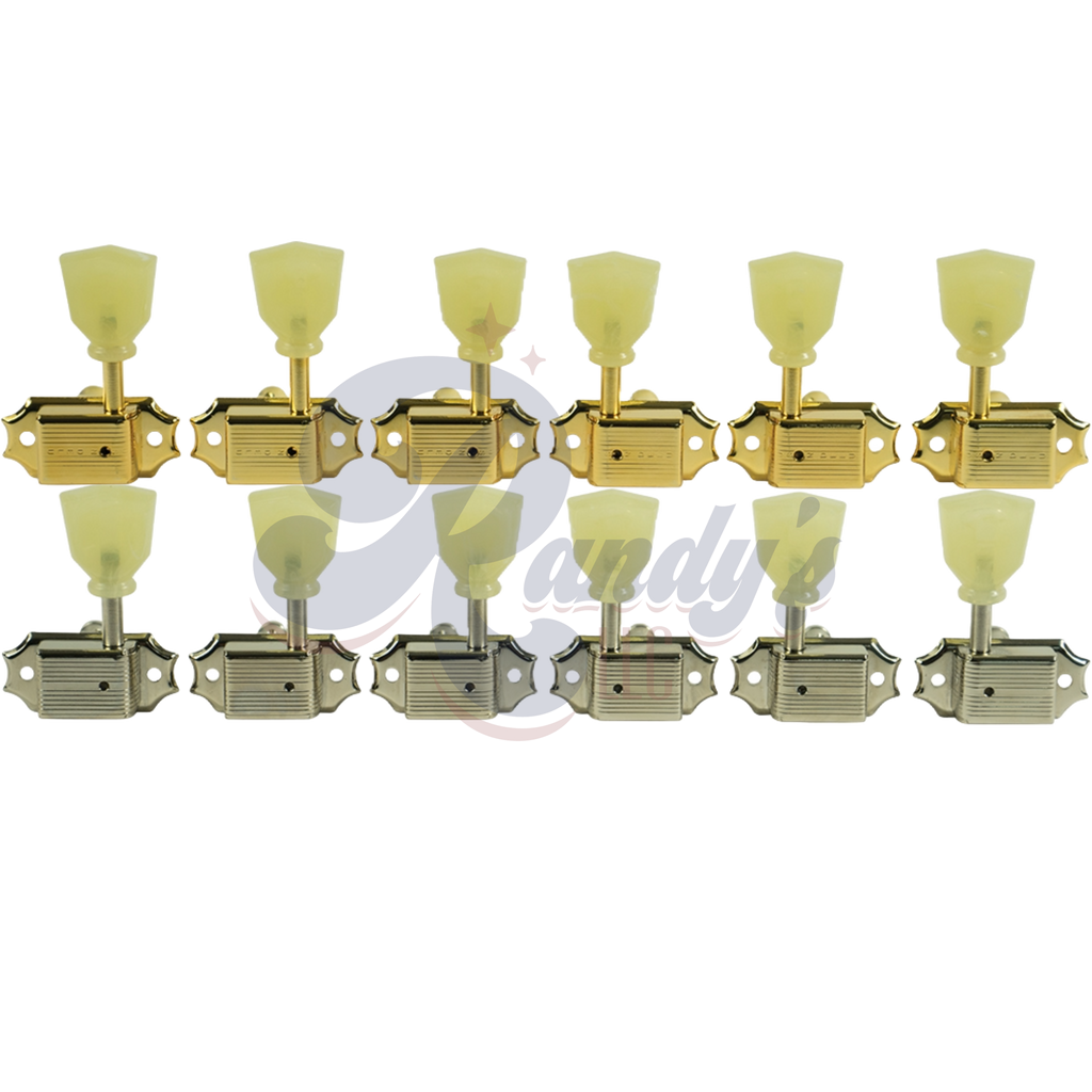Kluson Tuners (Deluxe Series) w/ Keystone "Tulip" Buttons (L3+R3) No-Line - Fits Gibson® Randy's LLC