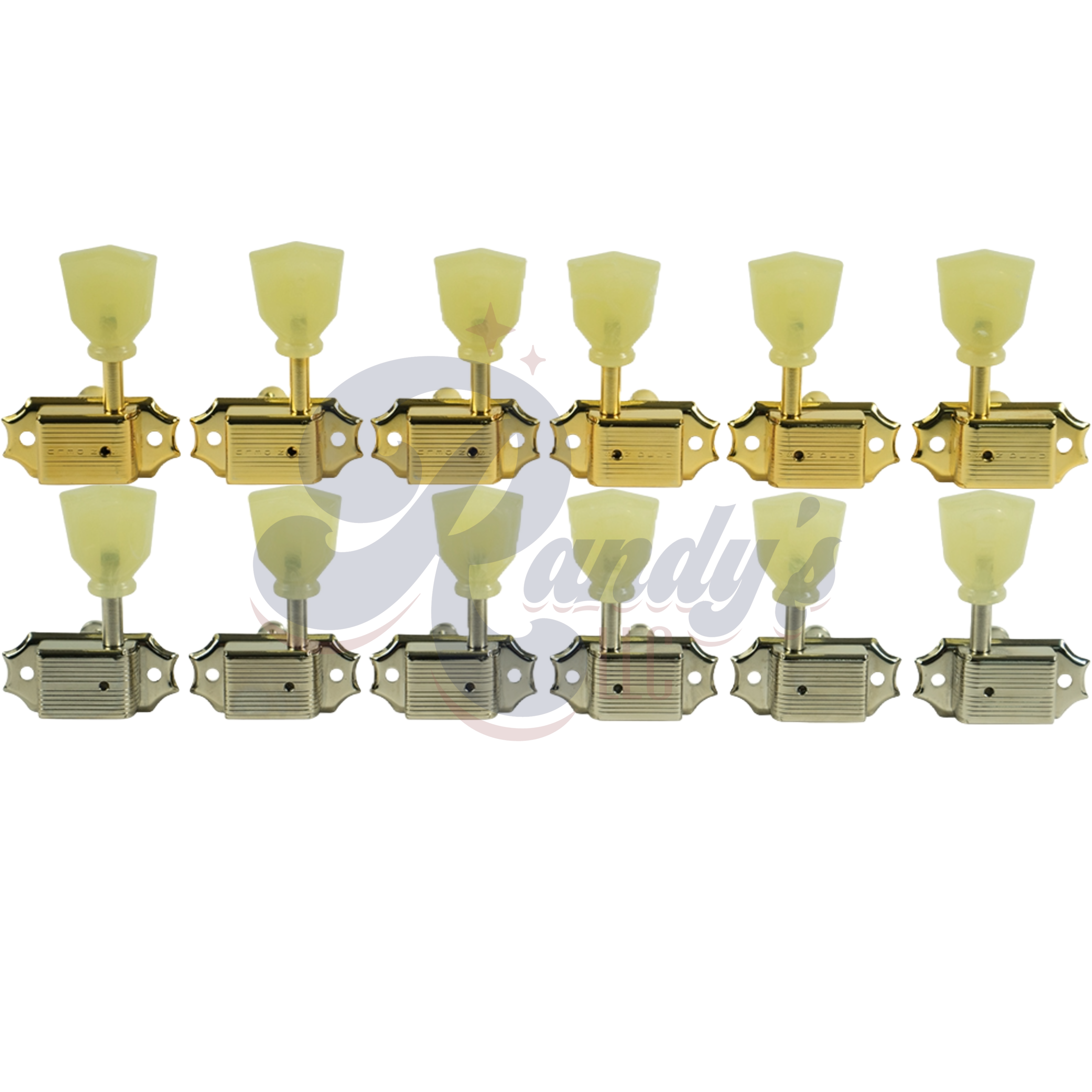 Kluson Tuners (Deluxe Series) w/ Keystone "Tulip" Buttons (L3+R3) No-Line - Fits Gibson® Randy's LLC