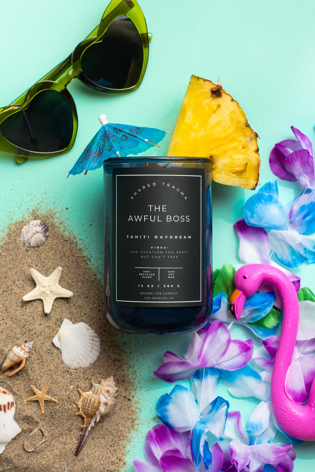 Shared Trauma Candles - The Awful Boss - 13 Oz Crackling Wood Wick - Mint Mojito & Pineapple Second Life Candles