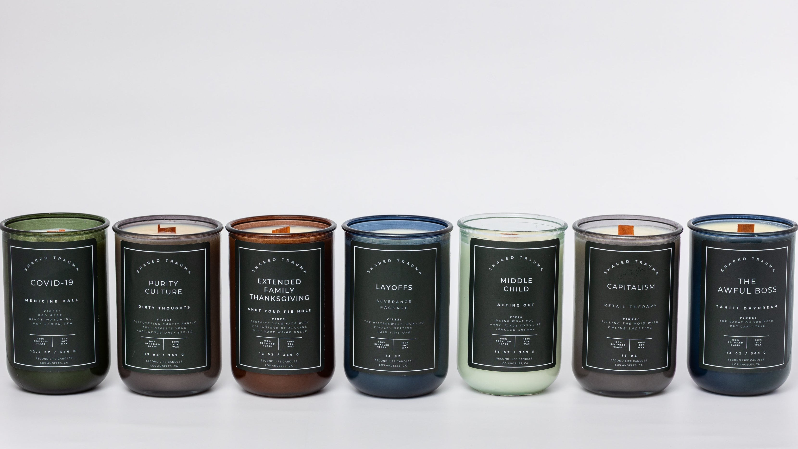 Shared Trauma Candles - Layoffs - 13 Oz Crackling Wood Wick - Worn Leather & Citron Second Life Candles