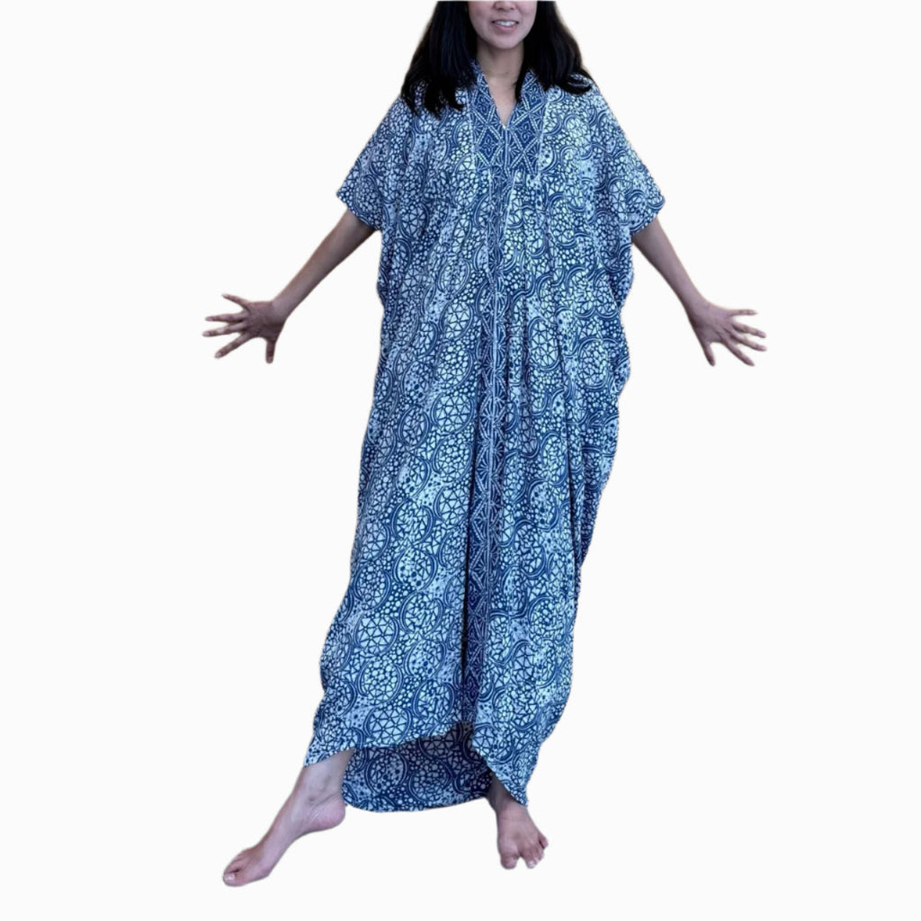 Hand Dyed Batik Kaftan Dress 100% Soft Cotton Material, Maxi, Long, Stone Dress, Caftan Kasih Co-op
