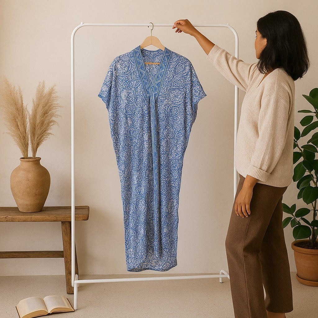 Hand Dyed Batik Kaftan Dress 100% Soft Cotton Material, Maxi, Long, Stone Dress, Caftan Kasih Co-op