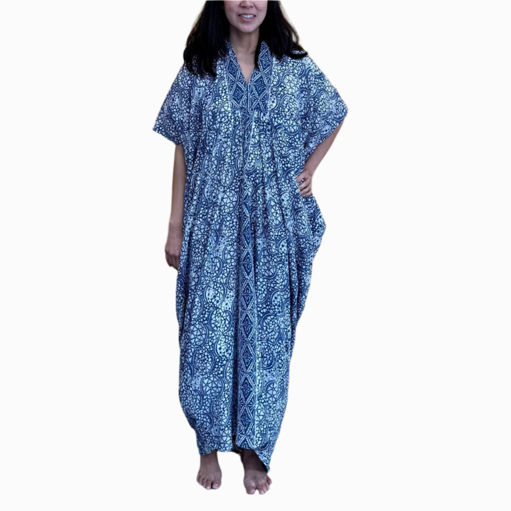 Hand Dyed Batik Kaftan Dress 100% Soft Cotton Material, Maxi, Long, Stone Dress, Caftan Kasih Co-op