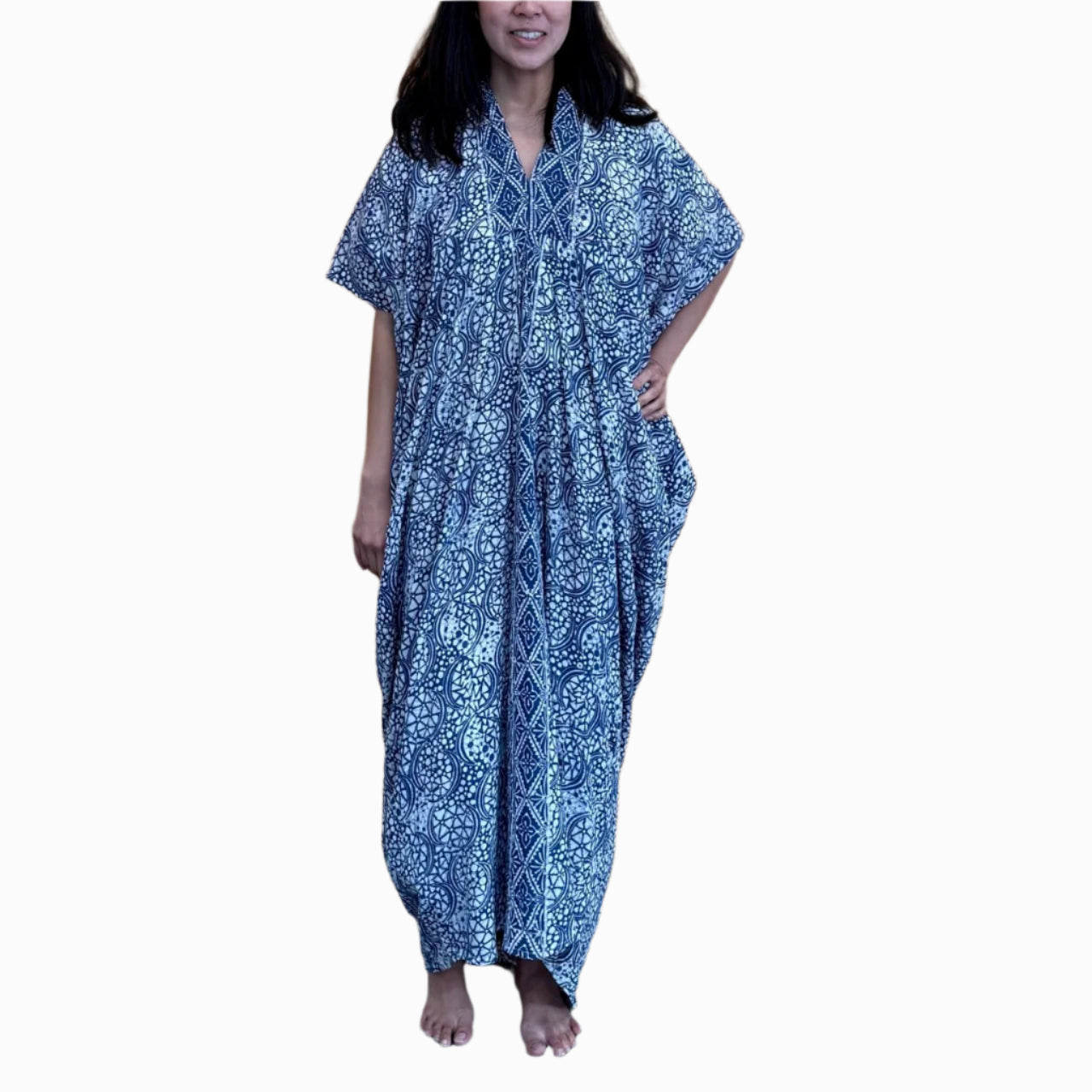 Hand Dyed Batik Kaftan Dress 100% Soft Cotton Material, Maxi, Long, Stone Dress, Caftan Kasih Co-op