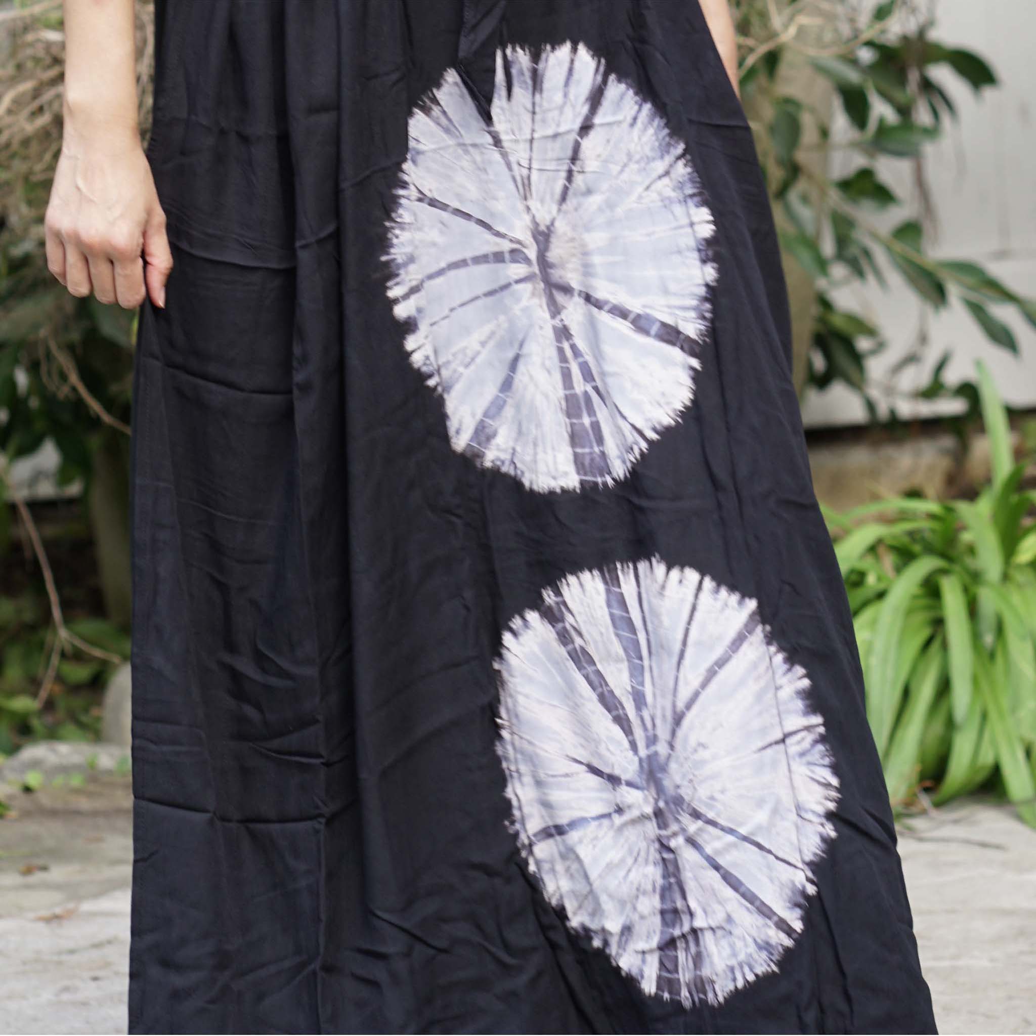 Kaftan Tie Dye Long Dress Shibori Black White Floral Pattern Kasih Co-op