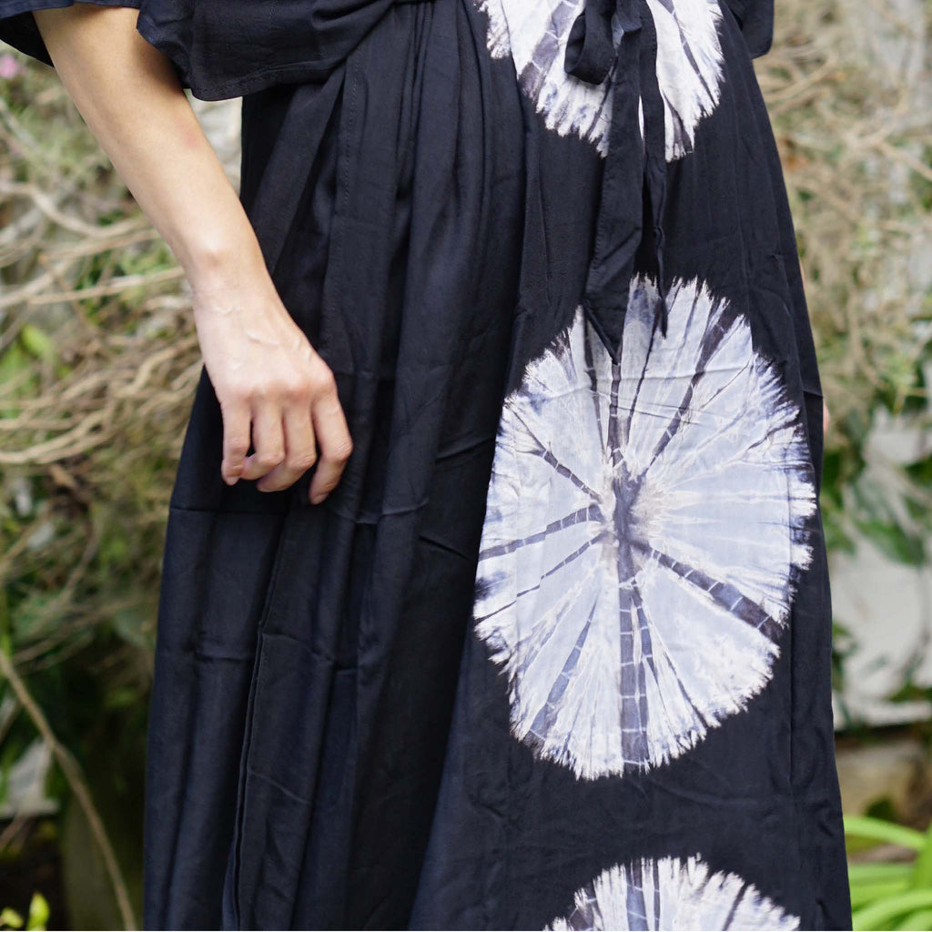 Kaftan Tie Dye Long Dress Shibori Black White Floral Pattern Kasih Co-op