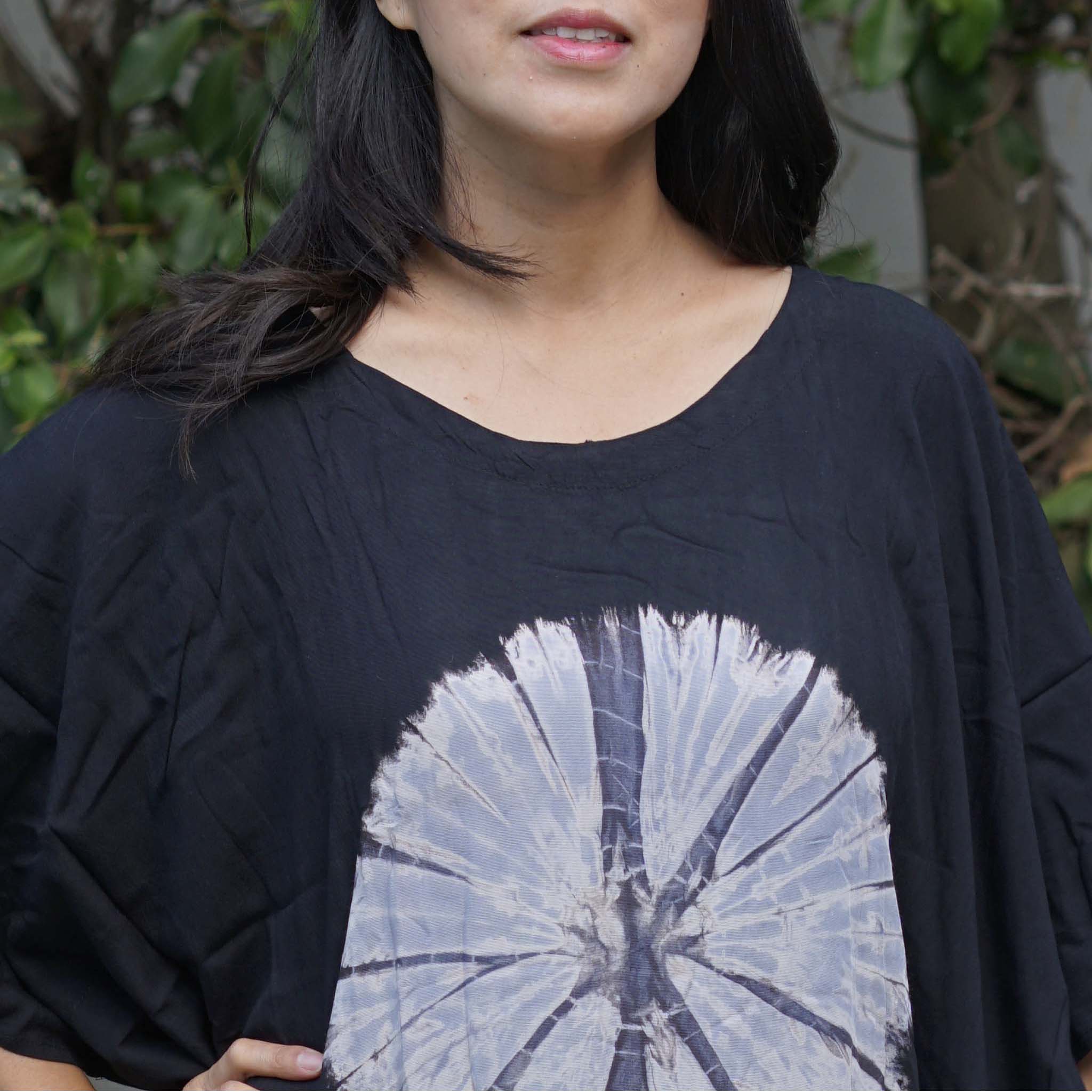 Kaftan Tie Dye Long Dress Shibori Black White Floral Pattern Kasih Co-op