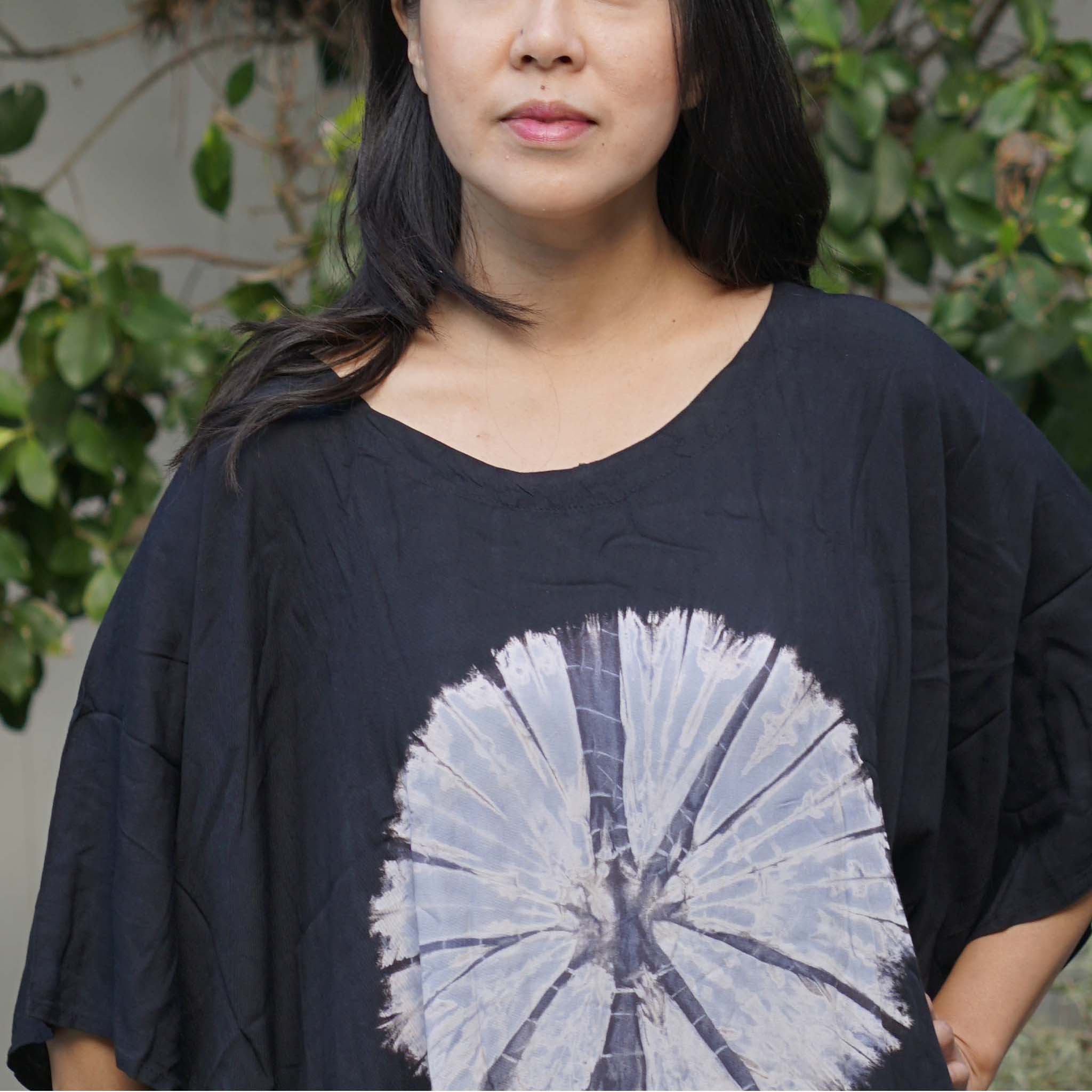 Kaftan Tie Dye Long Dress Shibori Black White Floral Pattern Kasih Co-op