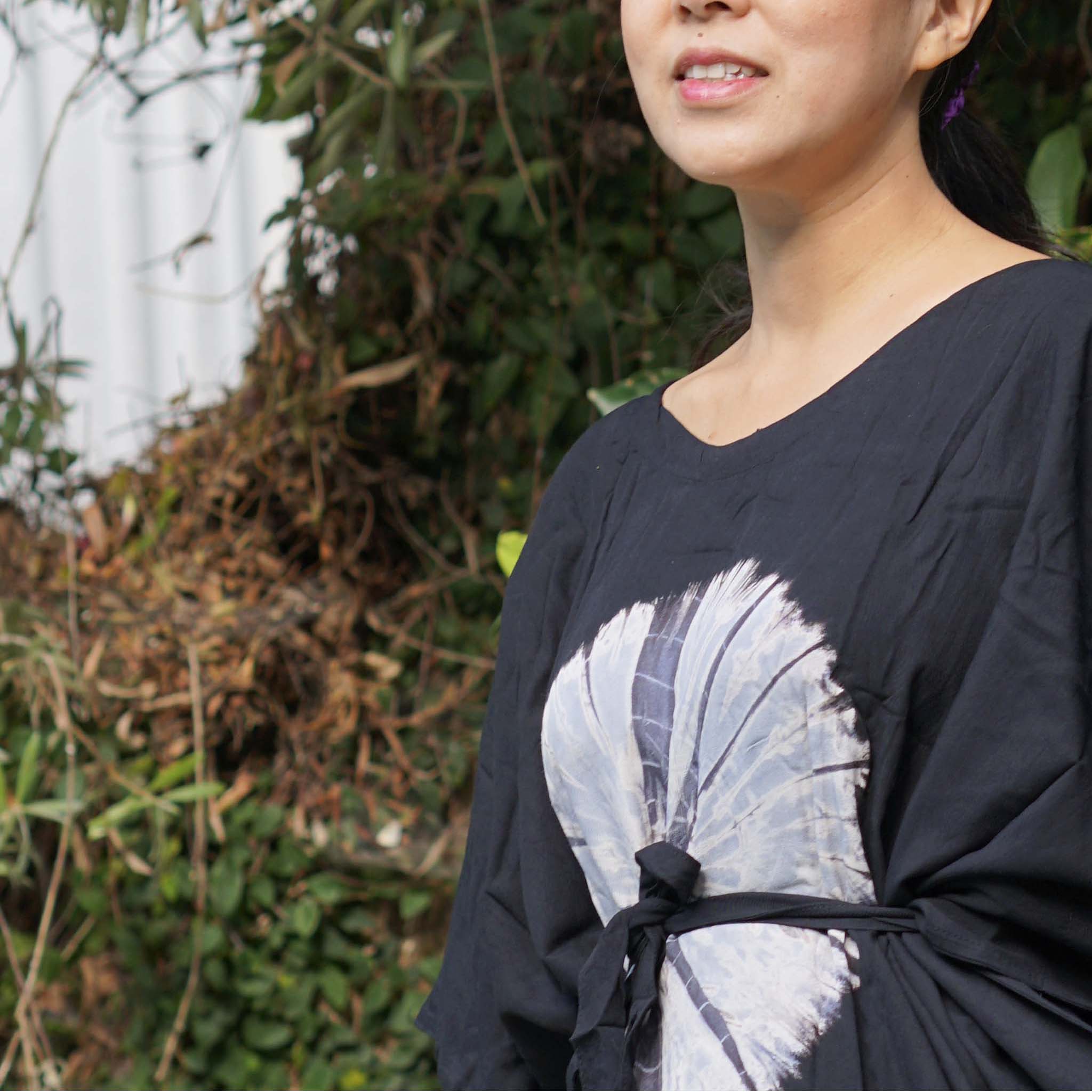 Kaftan Tie Dye Long Dress Shibori Black White Floral Pattern Kasih Co-op