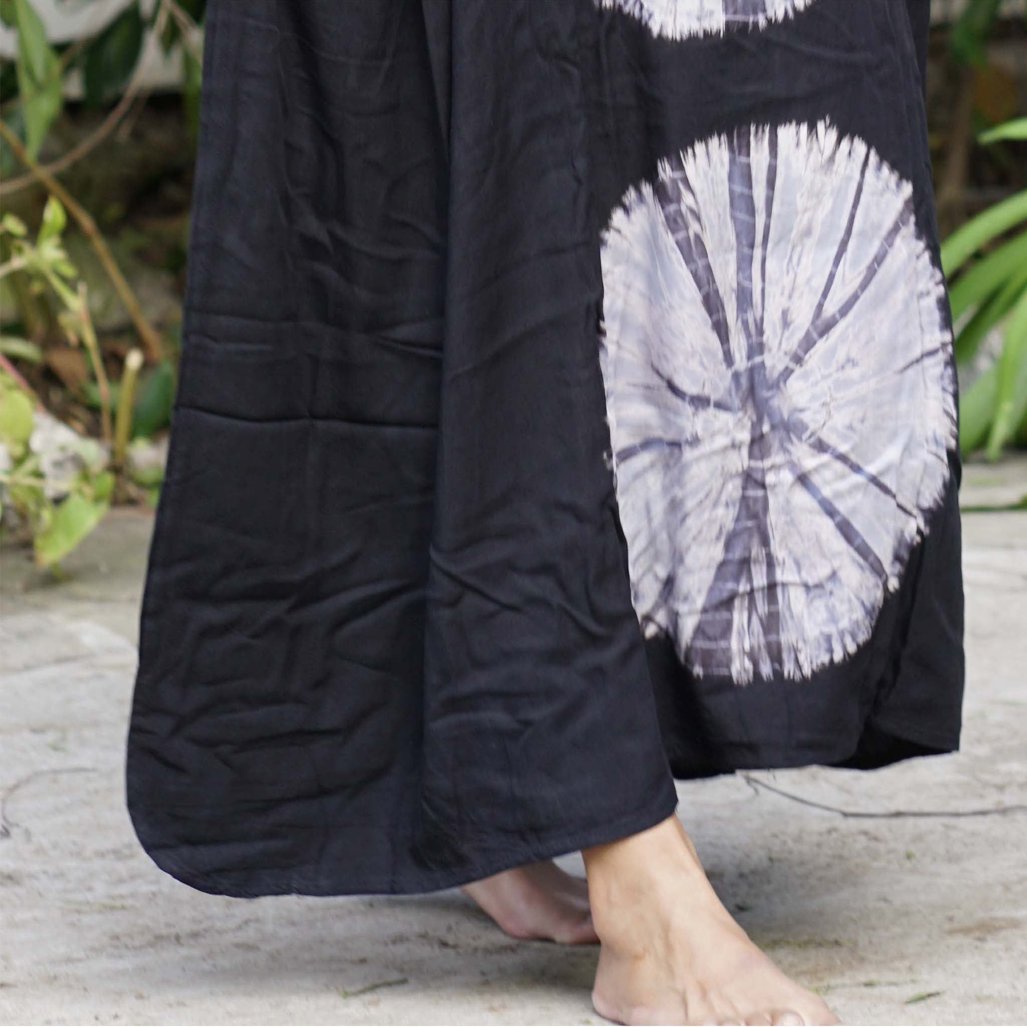 Kaftan Tie Dye Long Dress Shibori Black White Floral Pattern Kasih Co-op