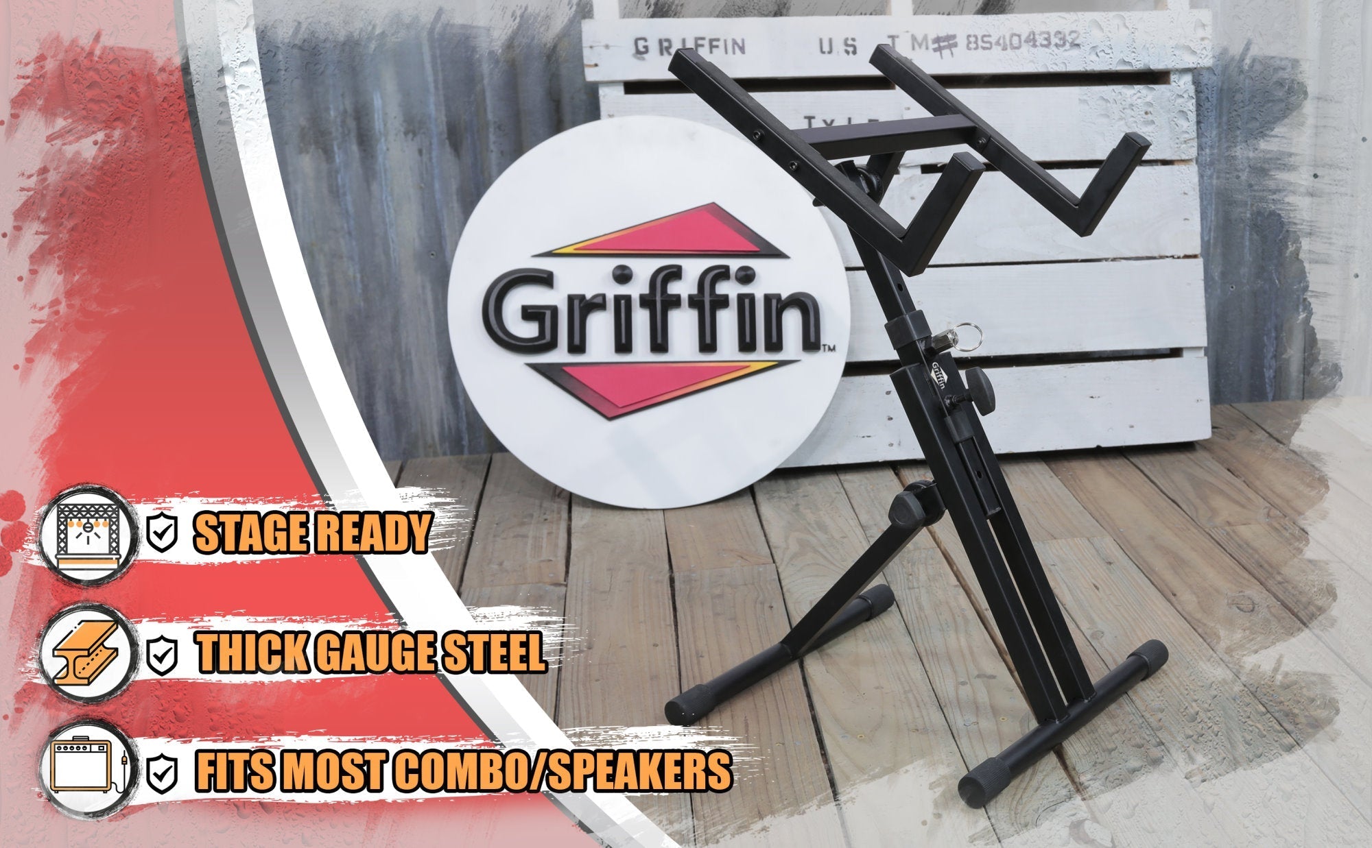 Guitar Combo Amplifier Stand by GRIFFIN - PA Speaker Karaoke Monitor Holder - Low Profile Pro-Audio Amp Tilt Back Mount Stand for Speaker Cabinet GeekStands.com