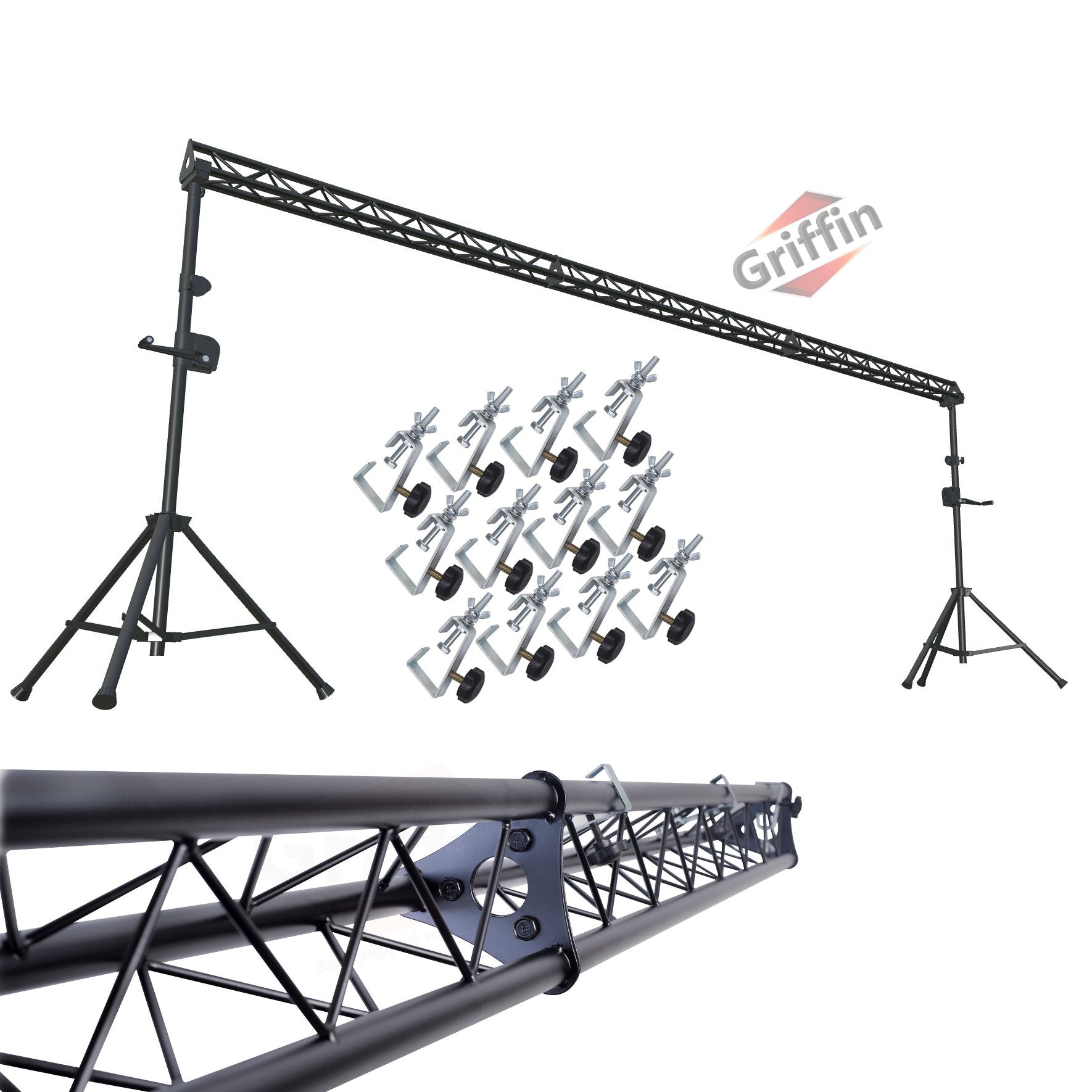 GRIFFIN - Crank Up Triangle Light Truss System | DJ Booth Trussing Stand Kit for Light Cans & Speakers | Pro Audio Lighting Stage Platform Hardware Package | Portable Music Equipment Mount Gear Holder GeekStands.com