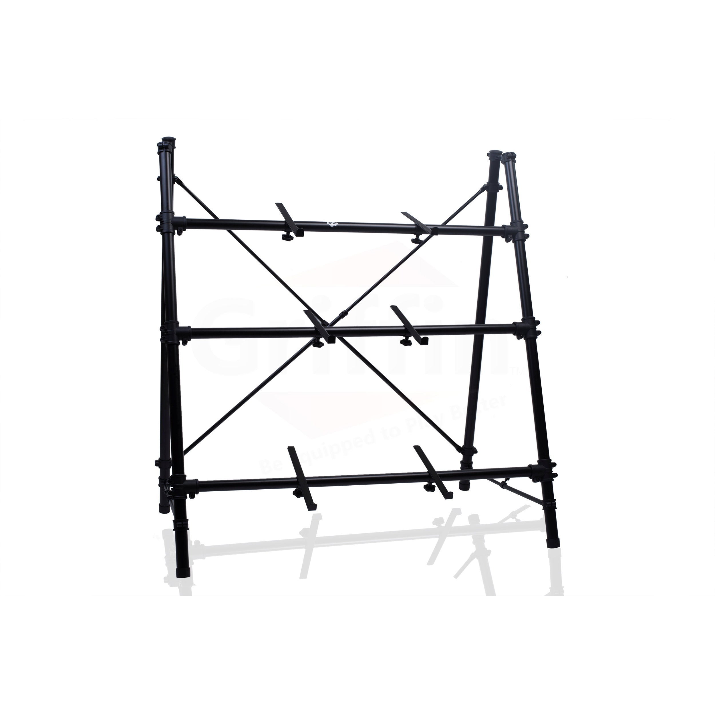3 Tier Piano Keyboard Stand by GRIFFIN | Triple A-Frame Standing Synthesizer Mixer Workstation Platform | Pro Audio Stage Music Recording Studio Rack Hardware Holder for Digital DJ Controller & Laptop GeekStands.com