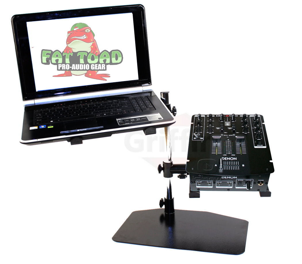 Double DJ Laptop Stand by FAT TOAD - 2 Tier PC Table Holder - Portable Computer Clamp Equipment Rack with Duel Mounts for Studio Mixers, Controllers GeekStands.com