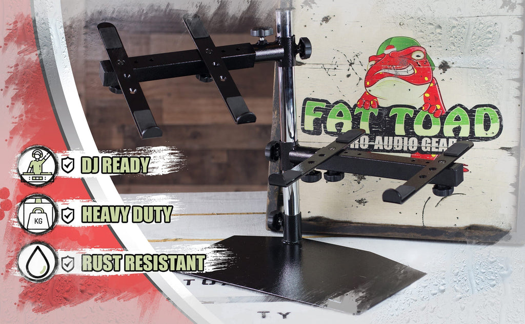Double DJ Laptop Stand by FAT TOAD | 2 Tier PC Table Holder | Portable Computer Clamp Equipment Rack with Support Mounts for Music Studio Mixers, Controllers, Monitors, & Disc Jockey Booth Gear GeekStands.com