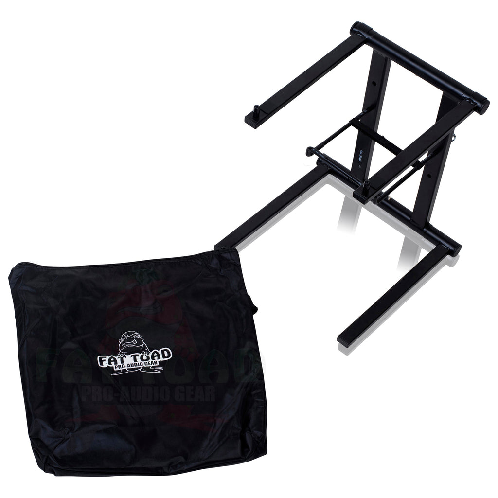 Folding DJ Laptop Stand with Sub-tray Shelf by FAT TOAD - Pro Audio Computer Table Top Rack Stand Mount for iPads, Mixer Controller & Tablets PC Gear GeekStands.com
