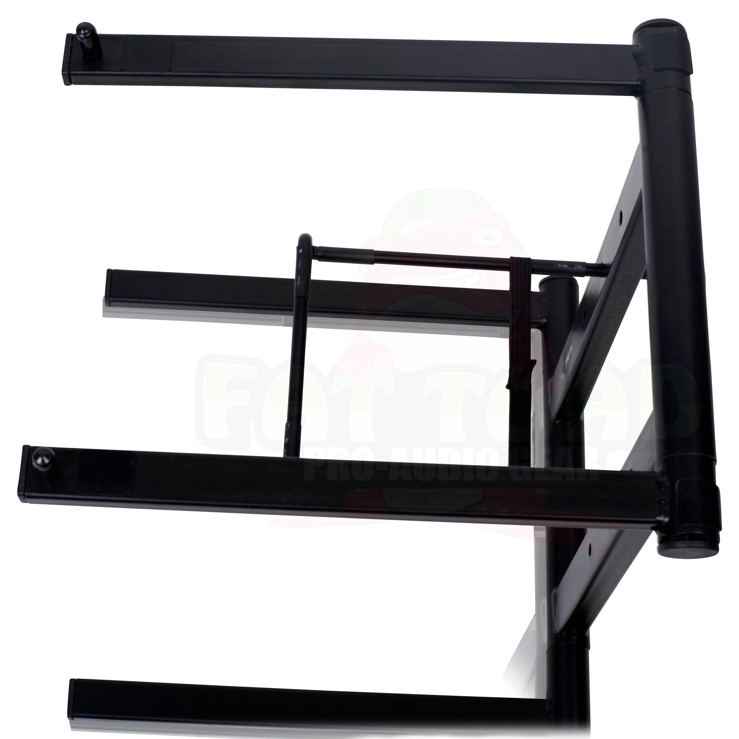 Folding DJ Laptop Stand with Sub-tray Shelf by FAT TOAD | Pro Audio Computer Table Top Rack Stand Mount for iPads, Mixer Controller & Tablets | Portable PC Gear Clamp Holder | Stage Booth, Home Office GeekStands.com
