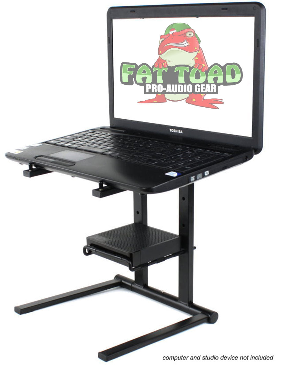 Folding DJ Laptop Stand with Sub-tray Shelf by FAT TOAD - Pro Audio Computer Table Top Rack Stand Mount for iPads, Mixer Controller & Tablets PC Gear GeekStands.com