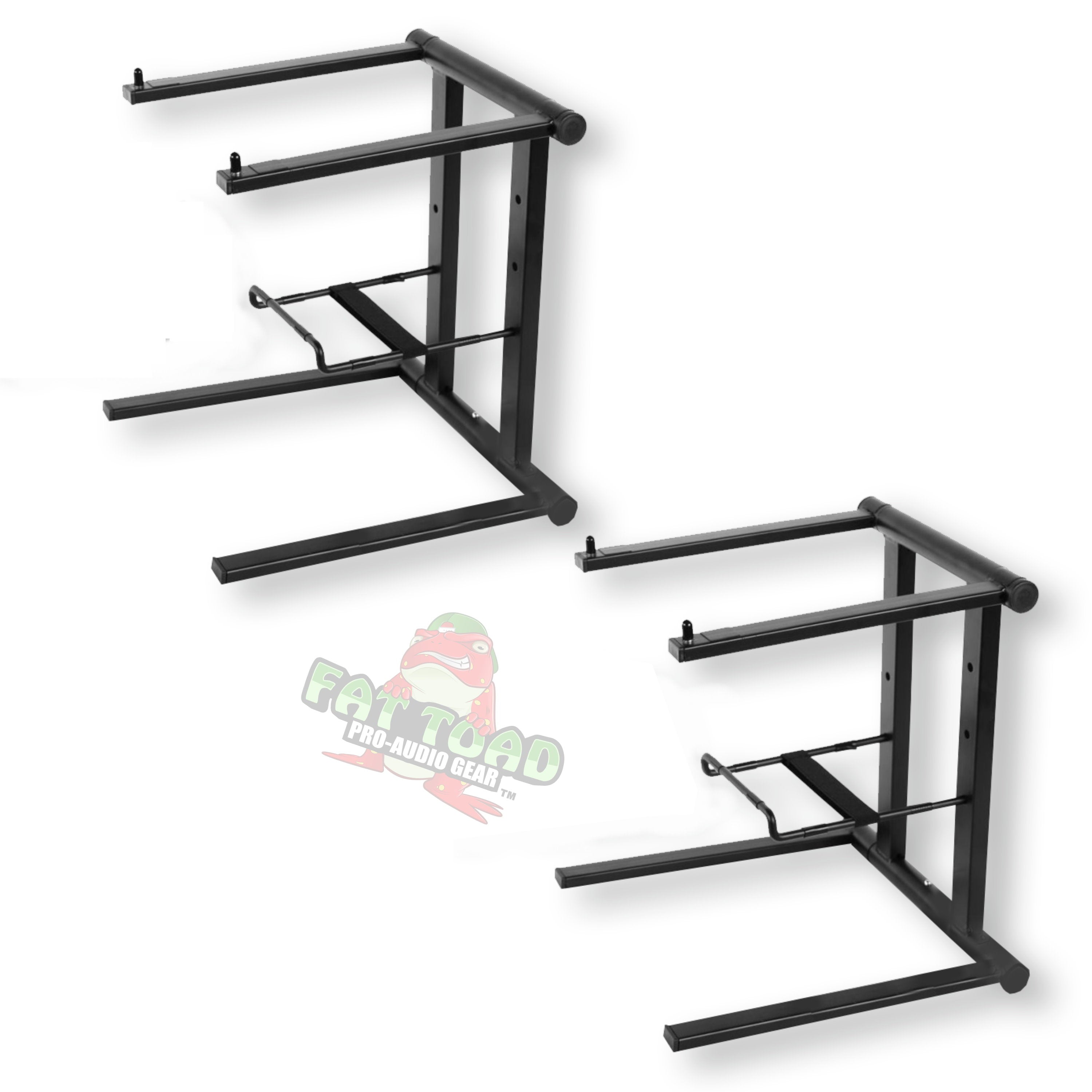 DJ Laptop Stand with Sub-Tray Shelf (2-PACK) by FAT TOAD - Folding Pro Audio Computer Tabletop Rack Stand for iPads, Mixers & Tablets - Portable PC Stand for Stage, Booth & Office GeekStands.com