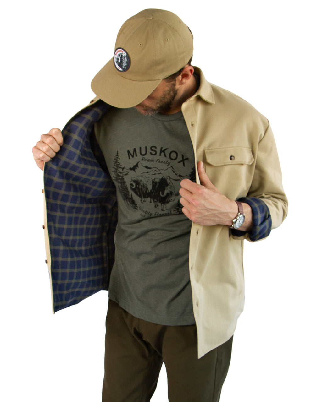 Lined Yukon Flannel Shirt Jacket, Tan MuskOx Flannels