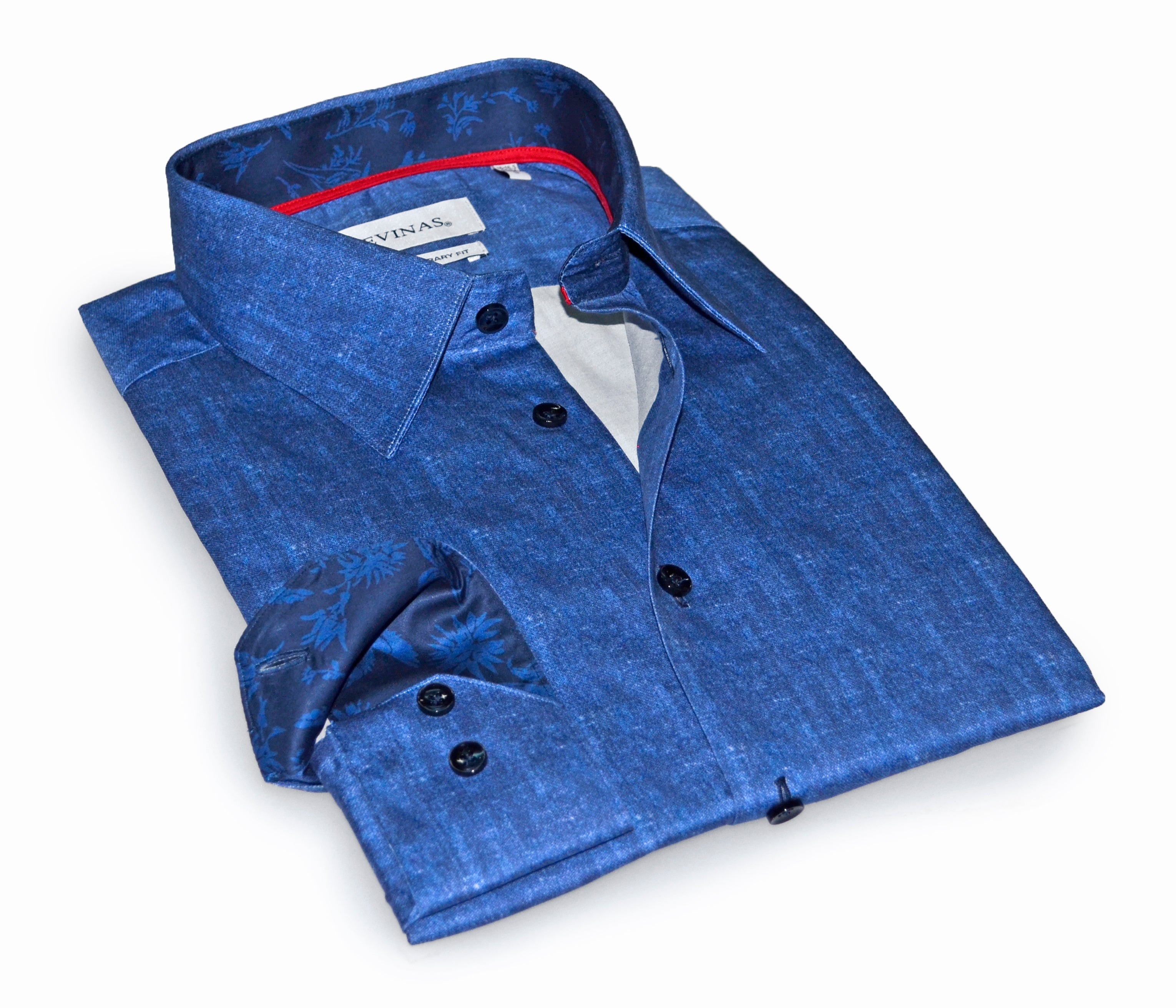 Charles ty  Button-Up  Shirt With Contrast Details // Blue // Contemporary Fit (Regular) - final sale LEVINAS® Official
