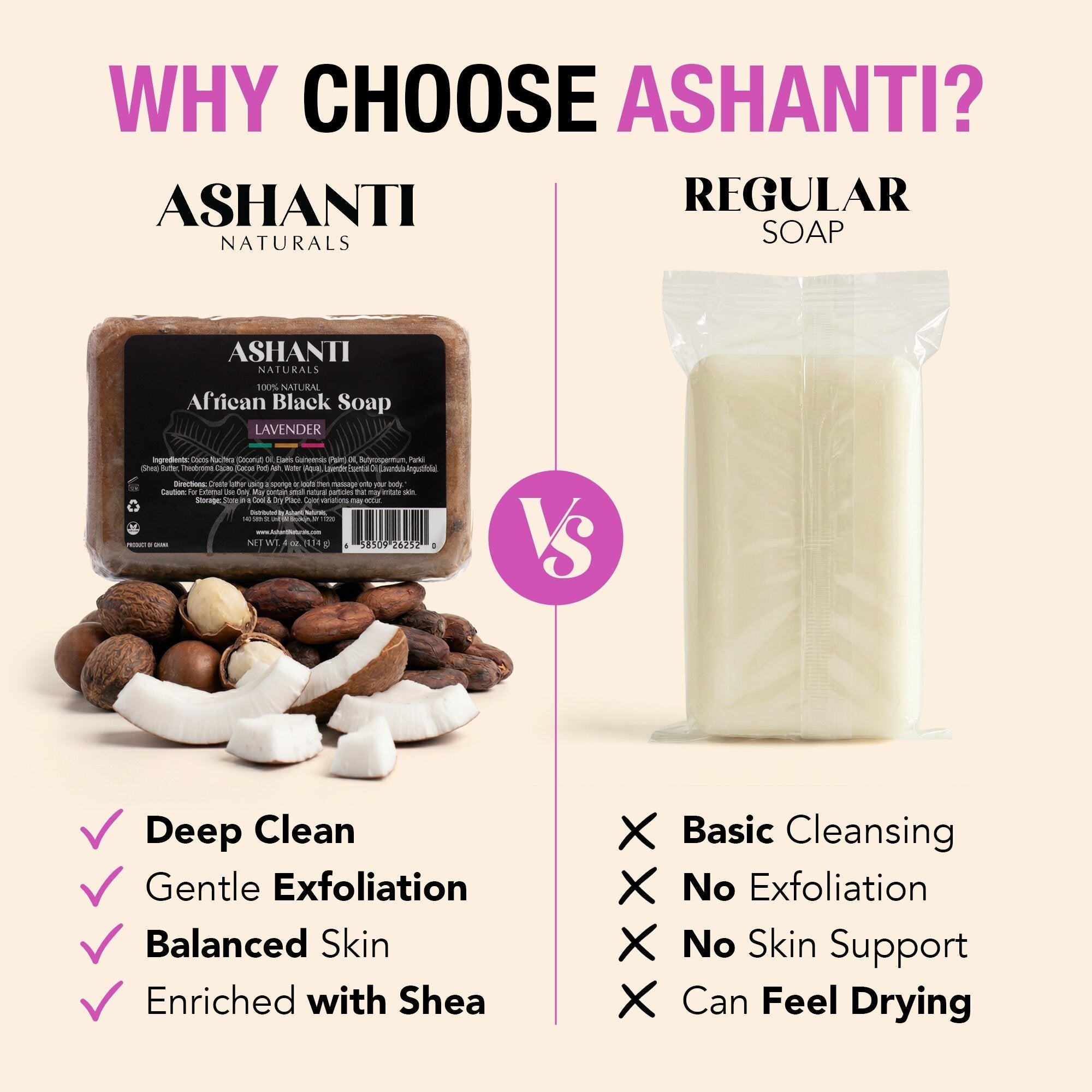 100% African Black Soap - Lavender AshantiNaturals