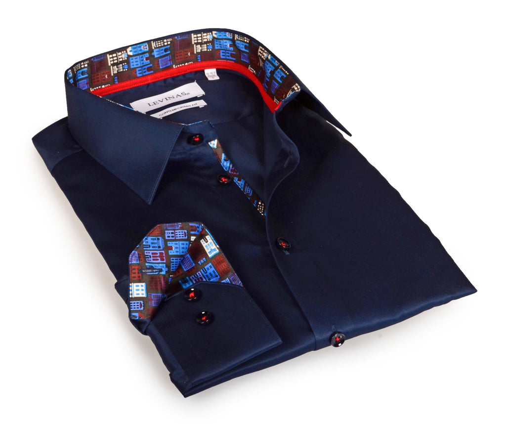 Legendary  Button-Up Shirt With Contrast Details // Navy // Contemporary Fit (Regular) LEVINAS® Official