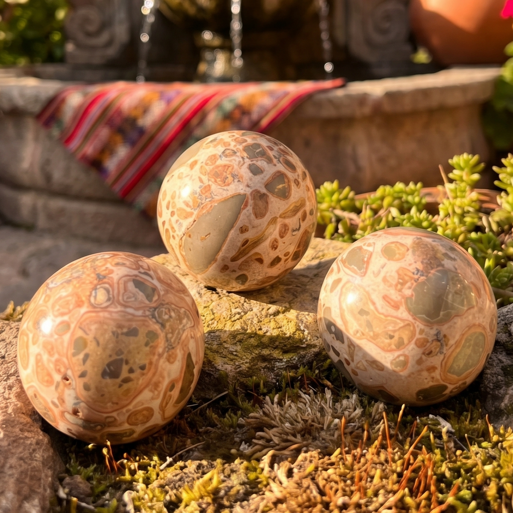 Leopardite Sphere Carving (1.5 Inch)(Leopard Skin Jasper) Amazing Crystals