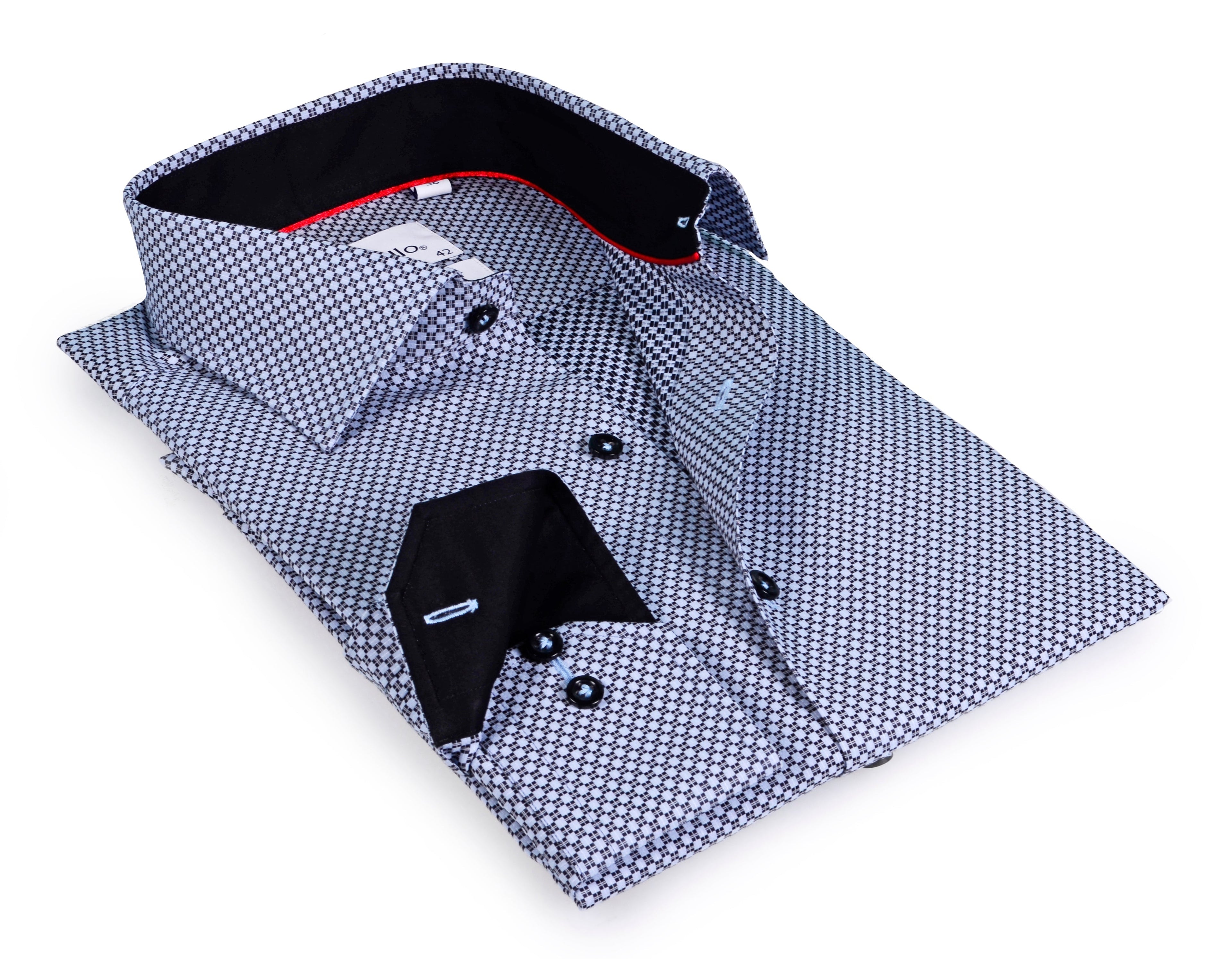 Long Sleeve Black Shirt with contract trimming // Dual cuffs// contemporary fit- Final Sale LEVINAS® Official