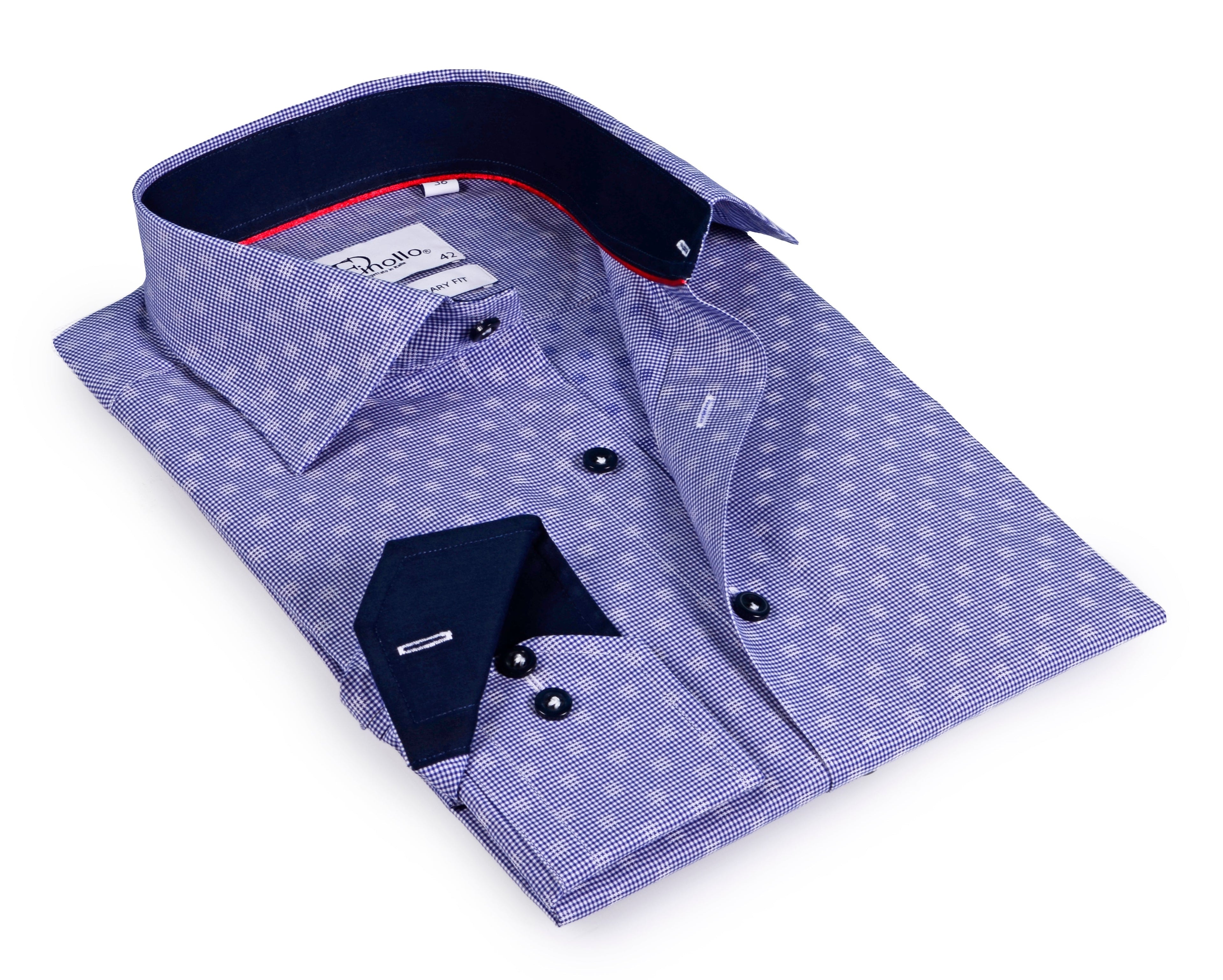 Long Sleeve Blue Shirt with contract trimming // Dual cuffs // contemporary fit- Final Sale LEVINAS® Official