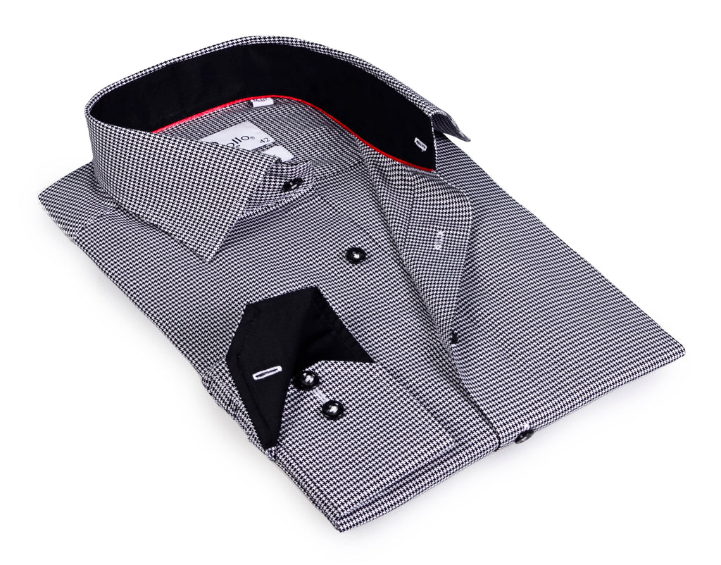 Long Sleeve Shirt with contract trimming // Dual cuffs// contemporary fit- Final Sale LEVINAS® Official