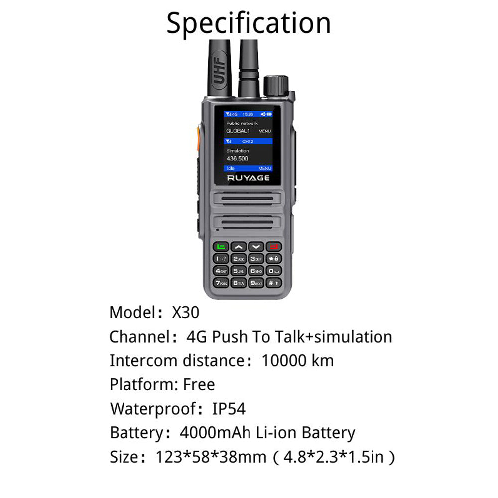 Ruyage X30 Dual Mode Long Range Radio Analog + 4G LTE PTT Walkie Talkie Ruyage Radio