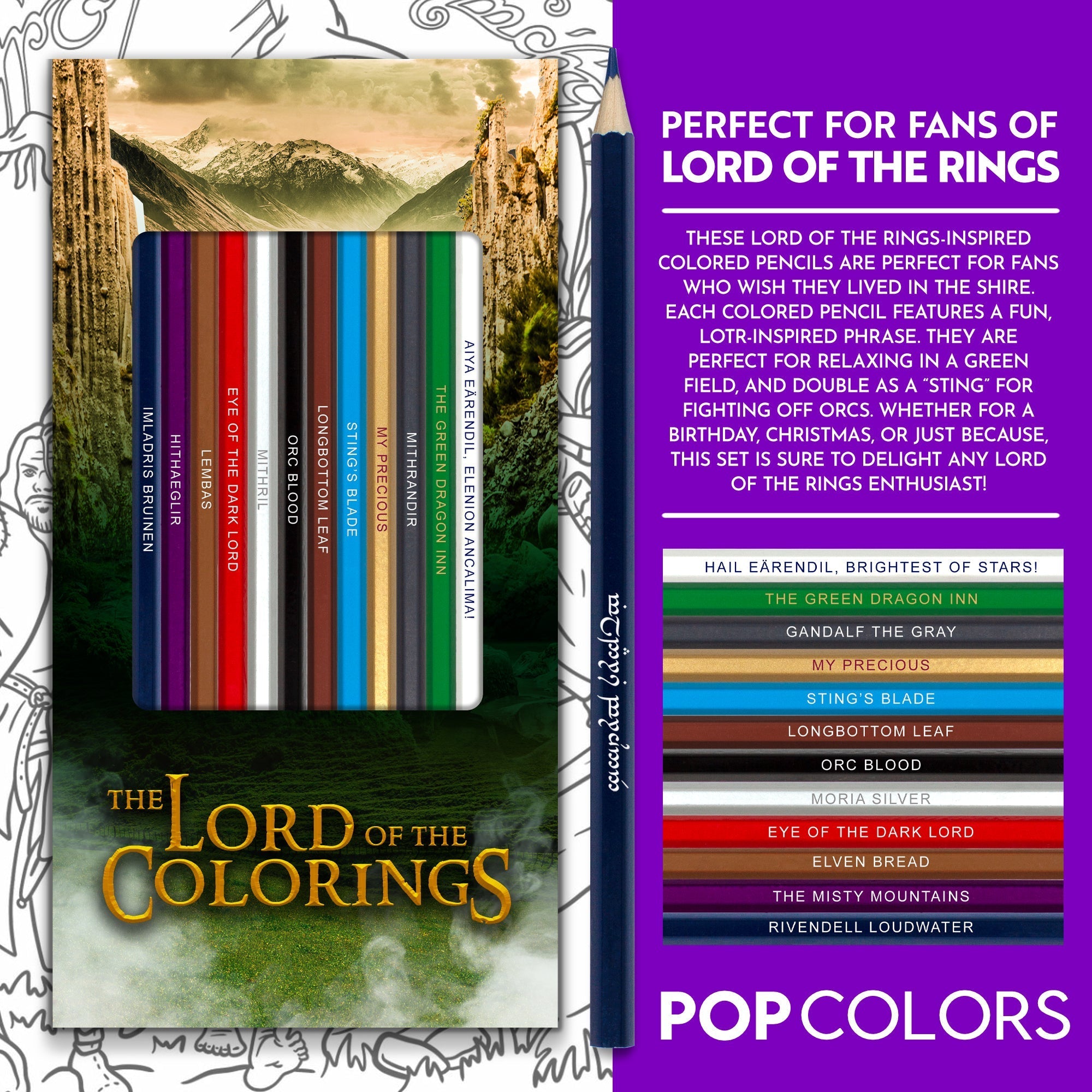 Lord of the Colorings Colored Pencil Set for Fans of Lord of the Rings Pop Colors