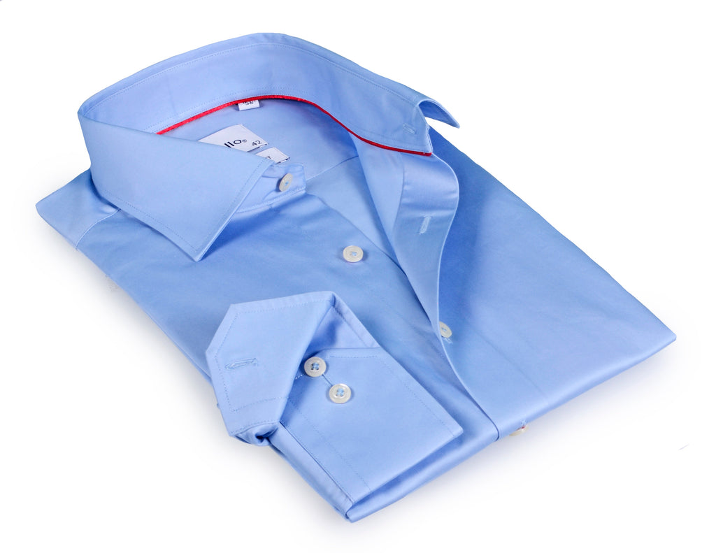 Lt Blue Long Sleeve Shirt with contract trimming // Dual cuffs// contemporary fit- Final Sale LEVINAS® Official