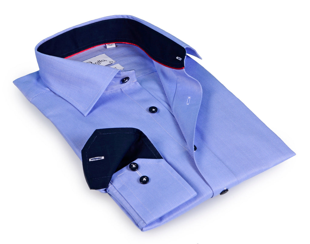Lt Blue Long Sleeve Shirt with contract trimming // Dual cuffs// contemporary fit- Final Sale LEVINAS® Official