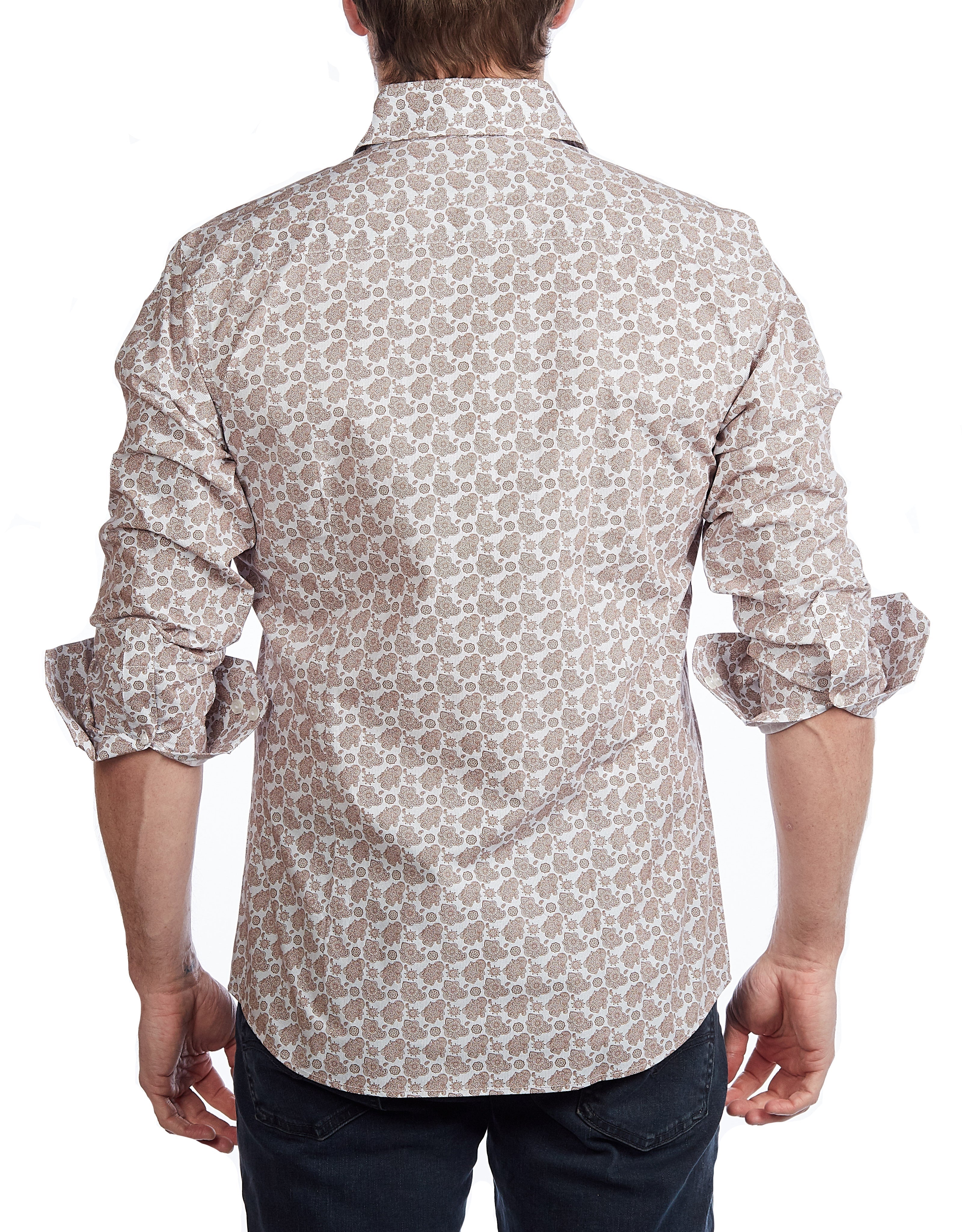 Lt Brown Paisley Shirt // Contemporary Fit - contrast  trimming- final sale LEVINAS® Official