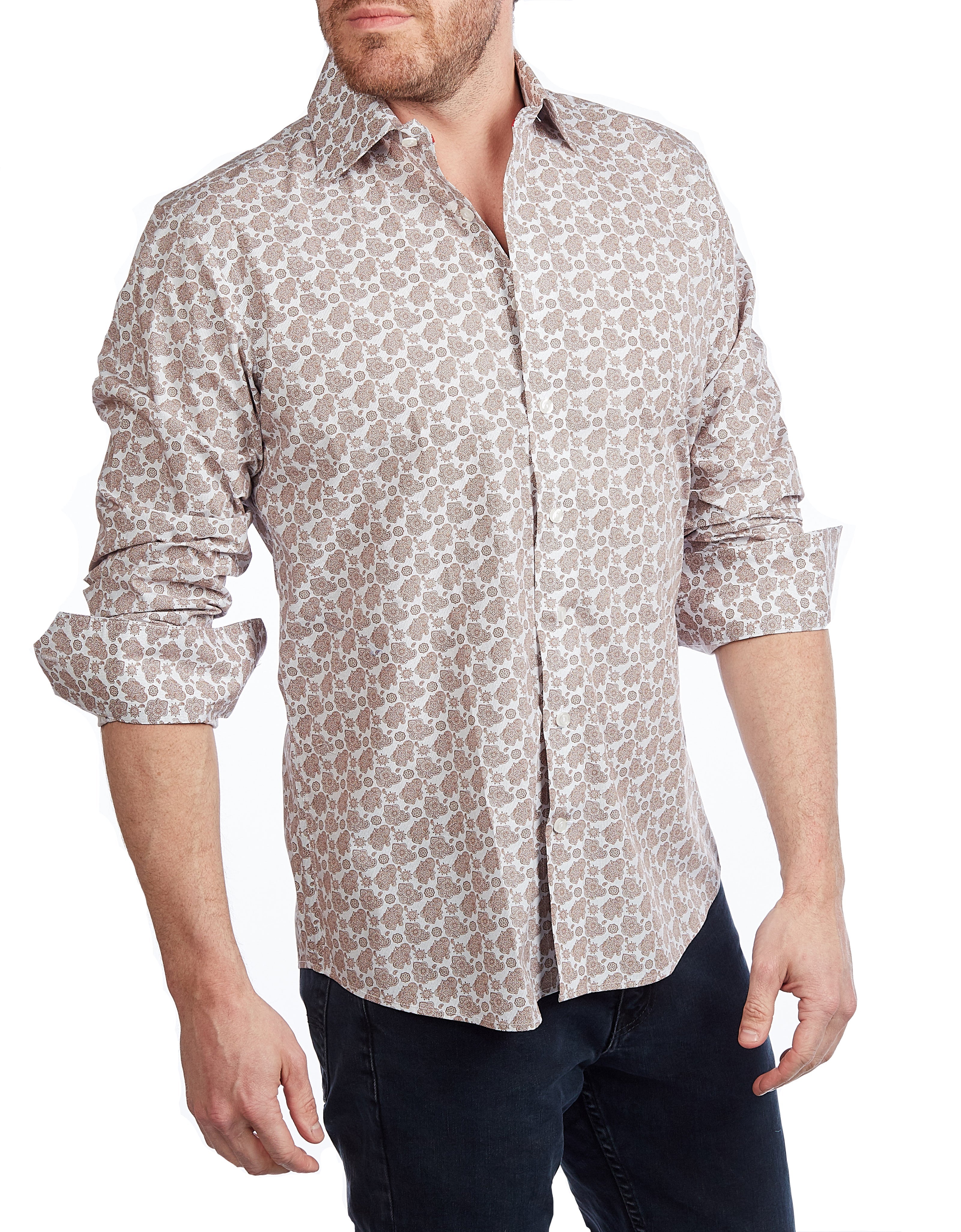 Lt Brown Paisley Shirt // Contemporary Fit - contrast  trimming- final sale LEVINAS® Official