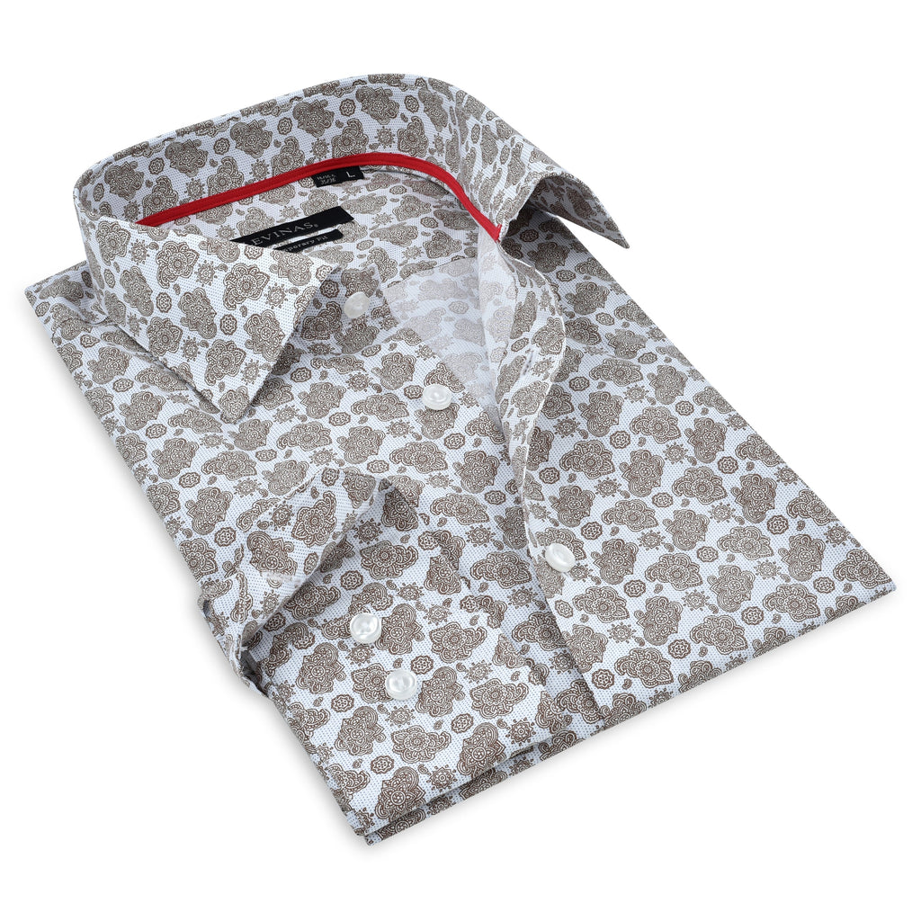 Lt Brown Paisley Shirt // Contemporary Fit - contrast  trimming- final sale LEVINAS® Official
