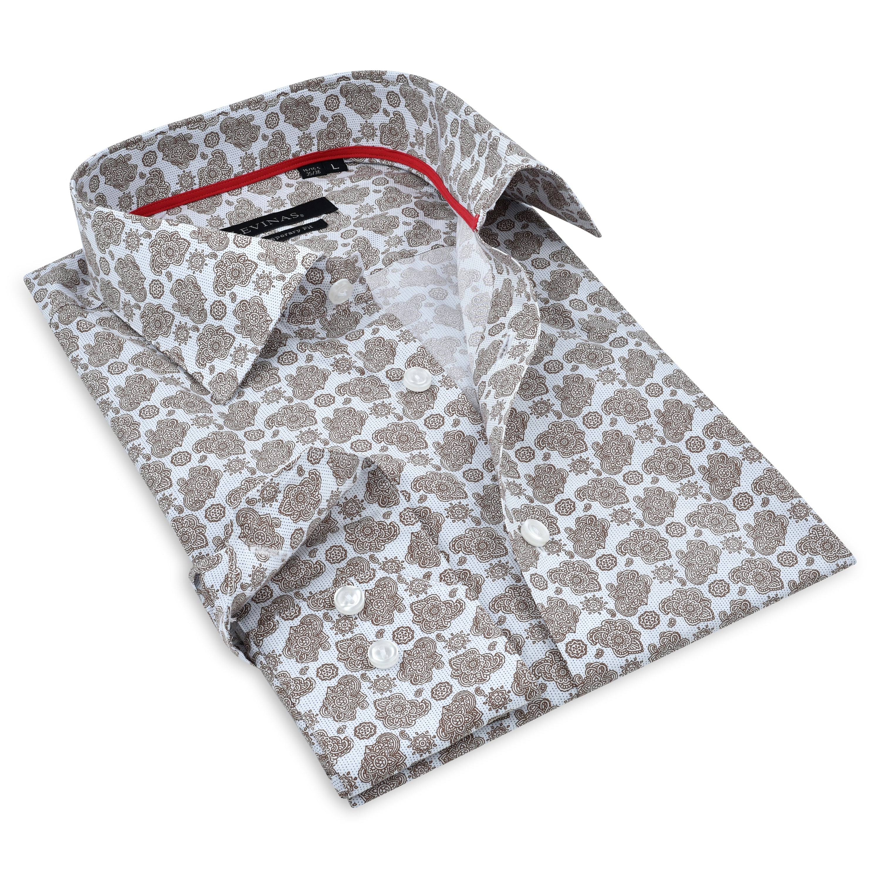 Lt Brown Paisley Shirt // Contemporary Fit - contrast  trimming- final sale LEVINAS® Official