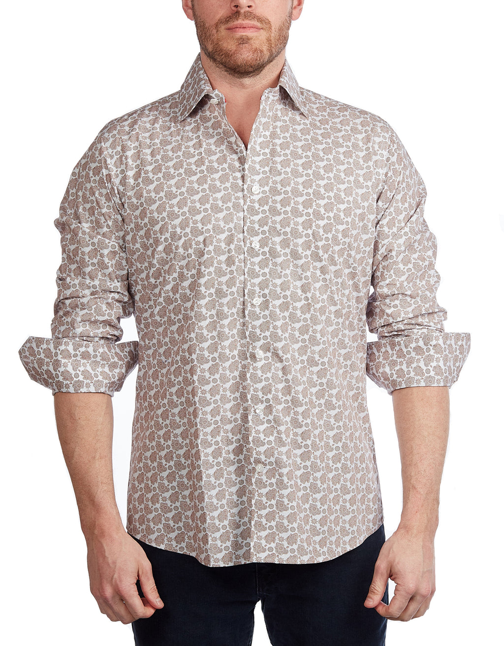 Lt Brown Paisley Shirt // Contemporary Fit - contrast  trimming- final sale LEVINAS® Official