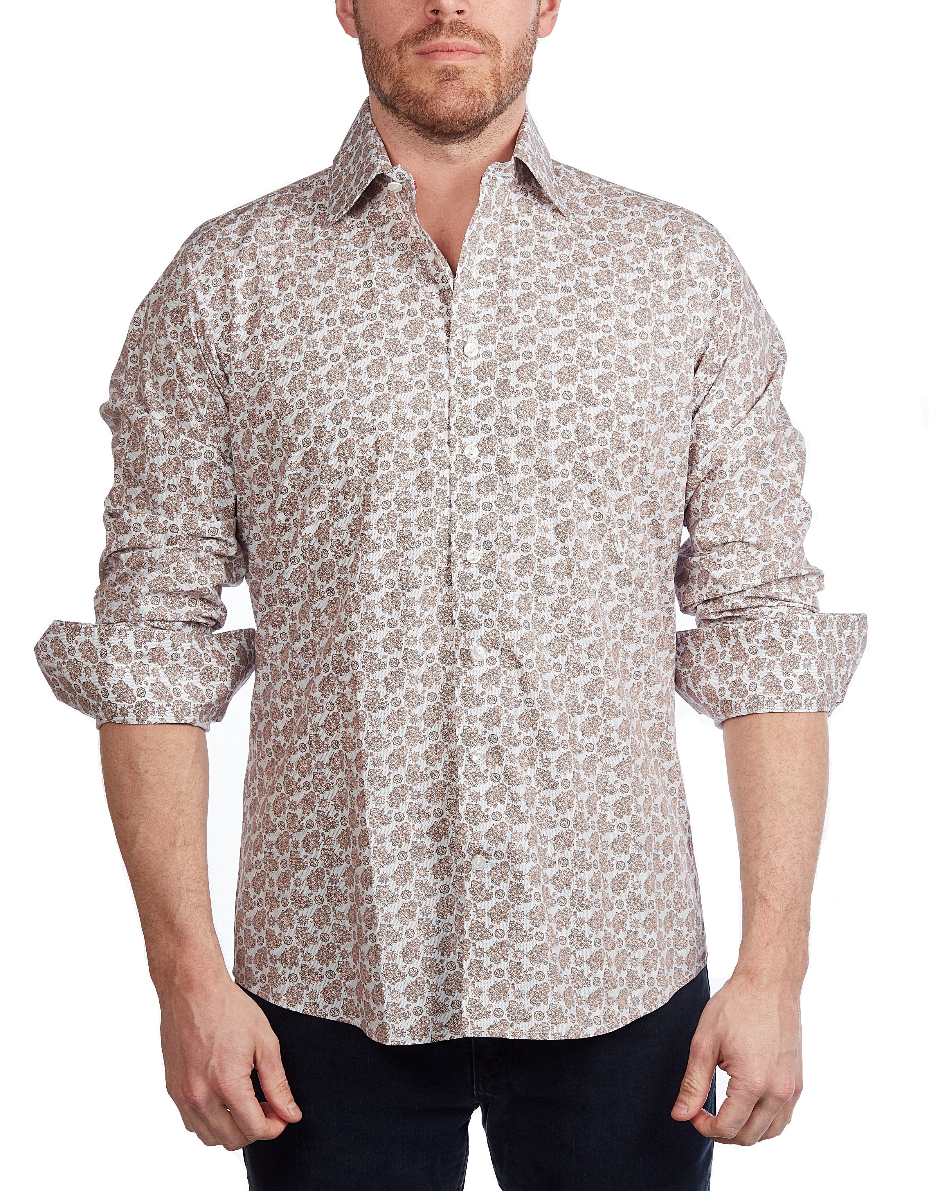 Lt Brown Paisley Shirt // Contemporary Fit - contrast  trimming- final sale LEVINAS® Official