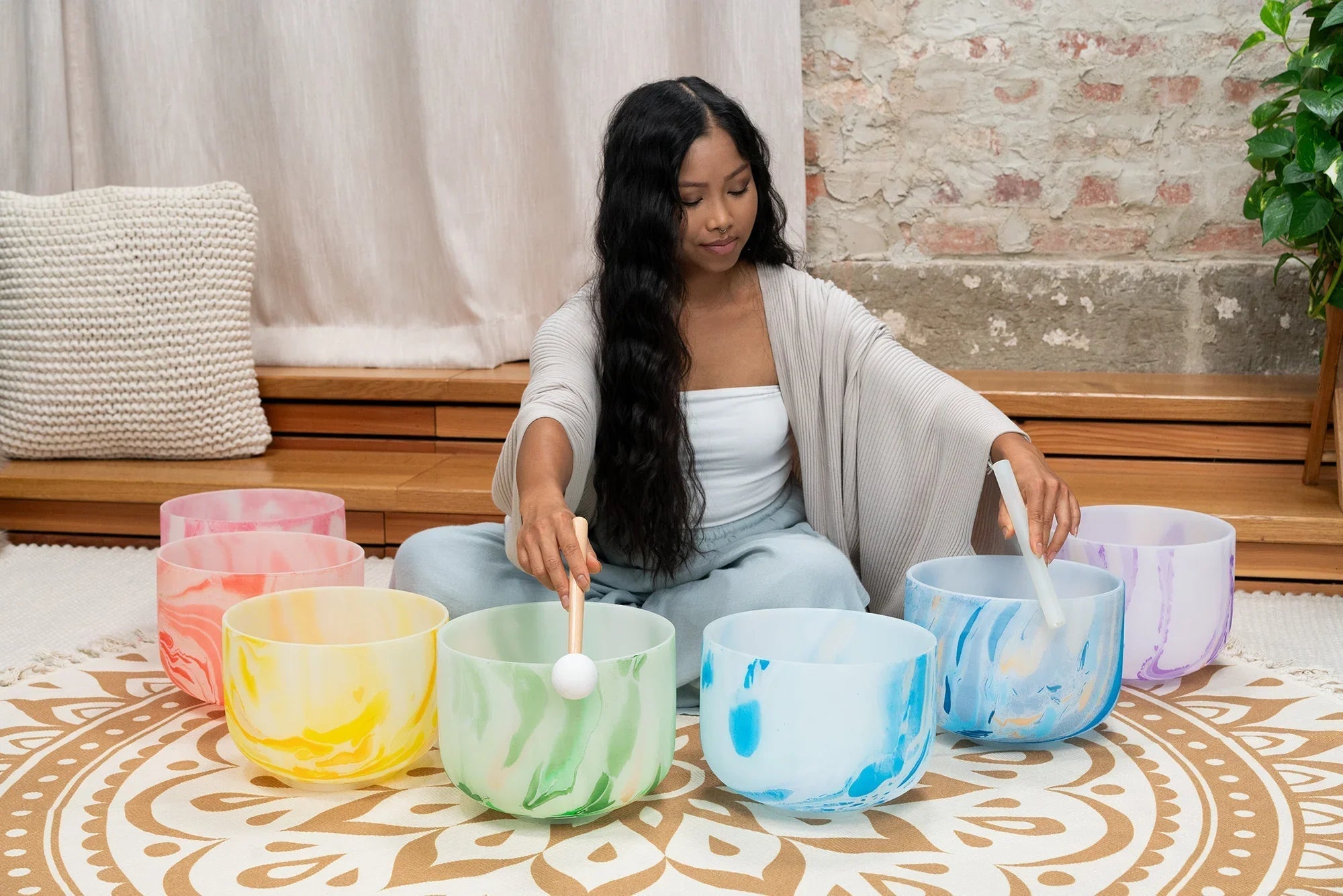 Crystal Singing Bowl Chakra Set, Marble 7-Piece Utah Energy Healing Center