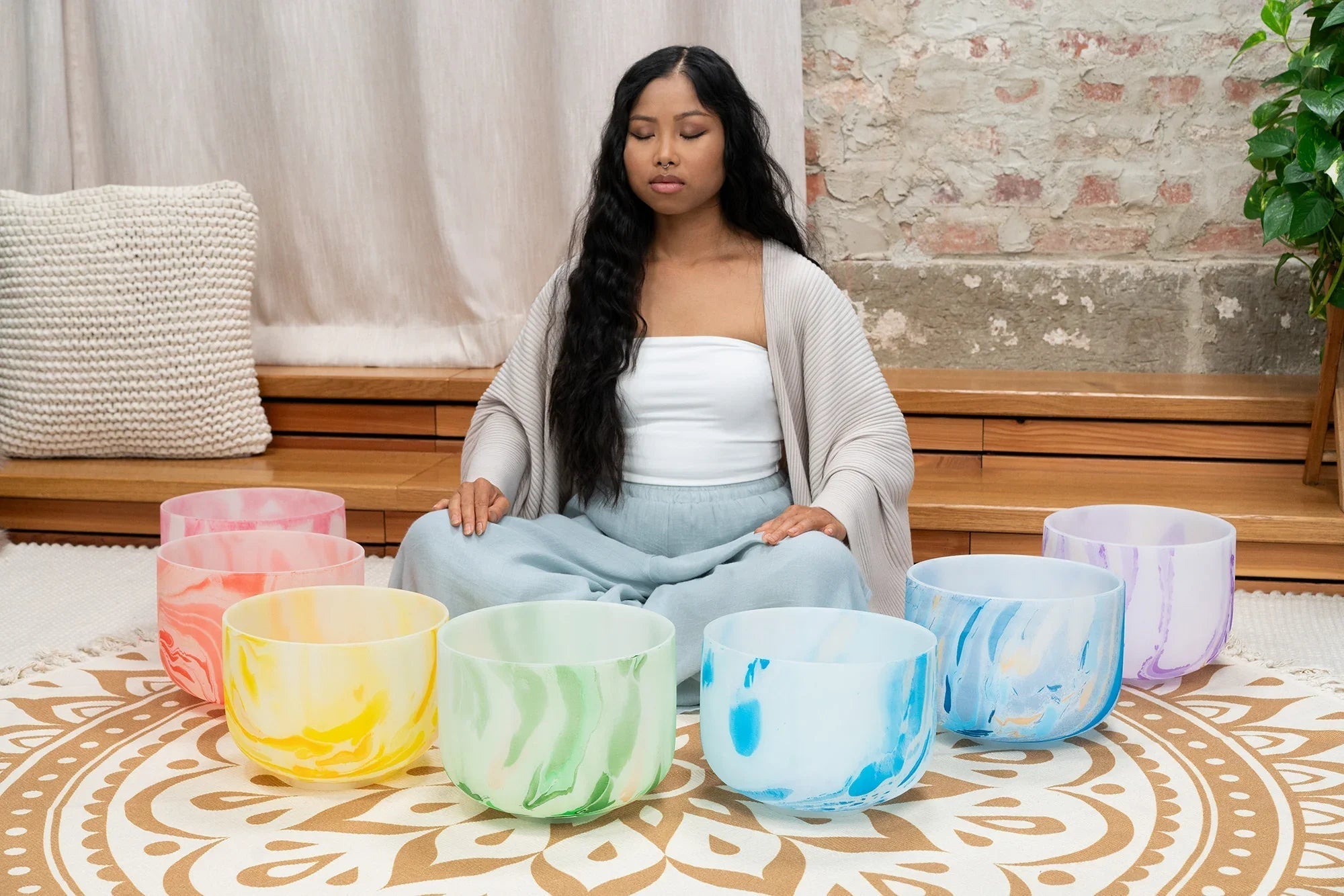 Crystal Singing Bowl Chakra Set, Marble 7-Piece Utah Energy Healing Center