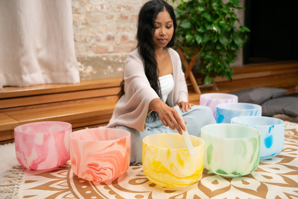 Crystal Singing Bowl Chakra Set, Marble 7-Piece Utah Energy Healing Center